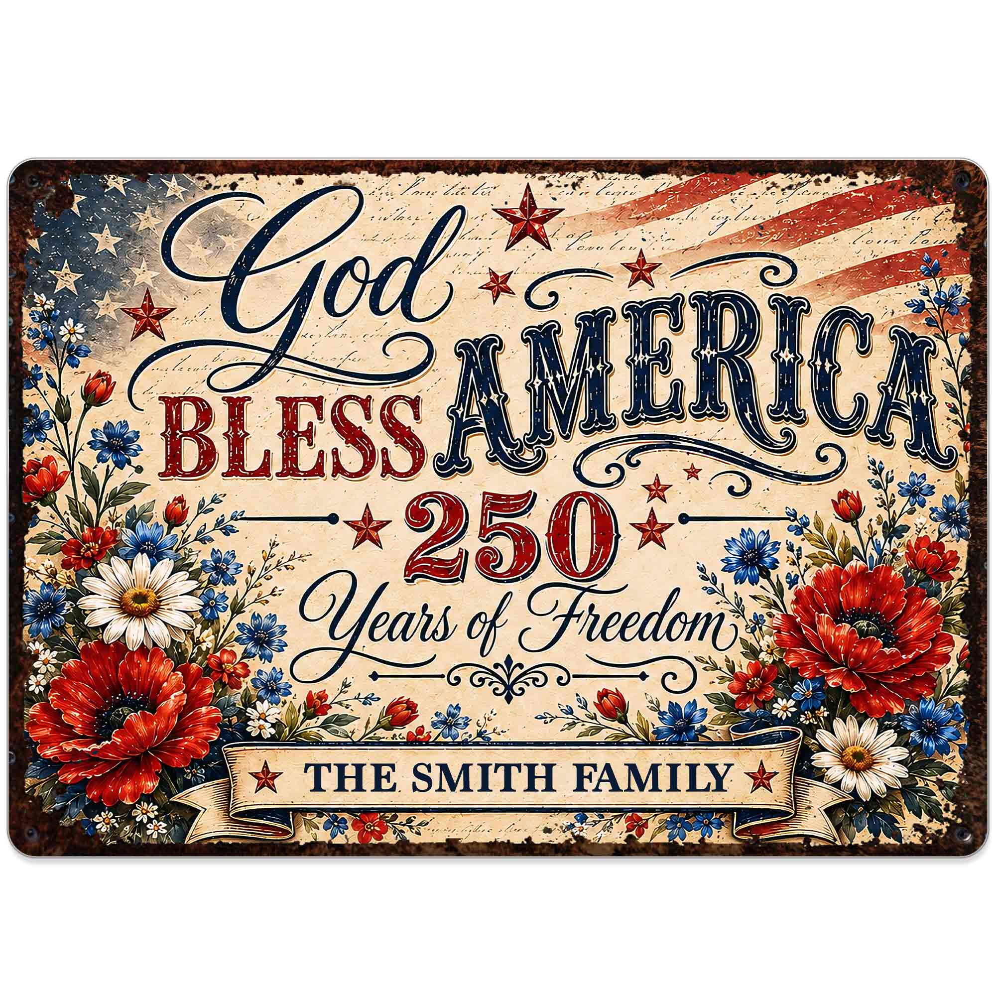 Personalized Metal Sign Custom Family Name 4th of July Gift Metal Sign GradoCreations