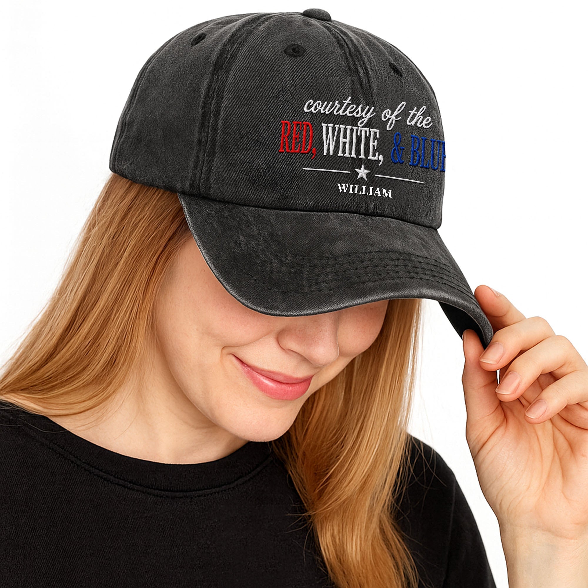 Personalized Washed Denim Cap Custom Name Patriotic Gift Washed Denim Cap GradoCreations