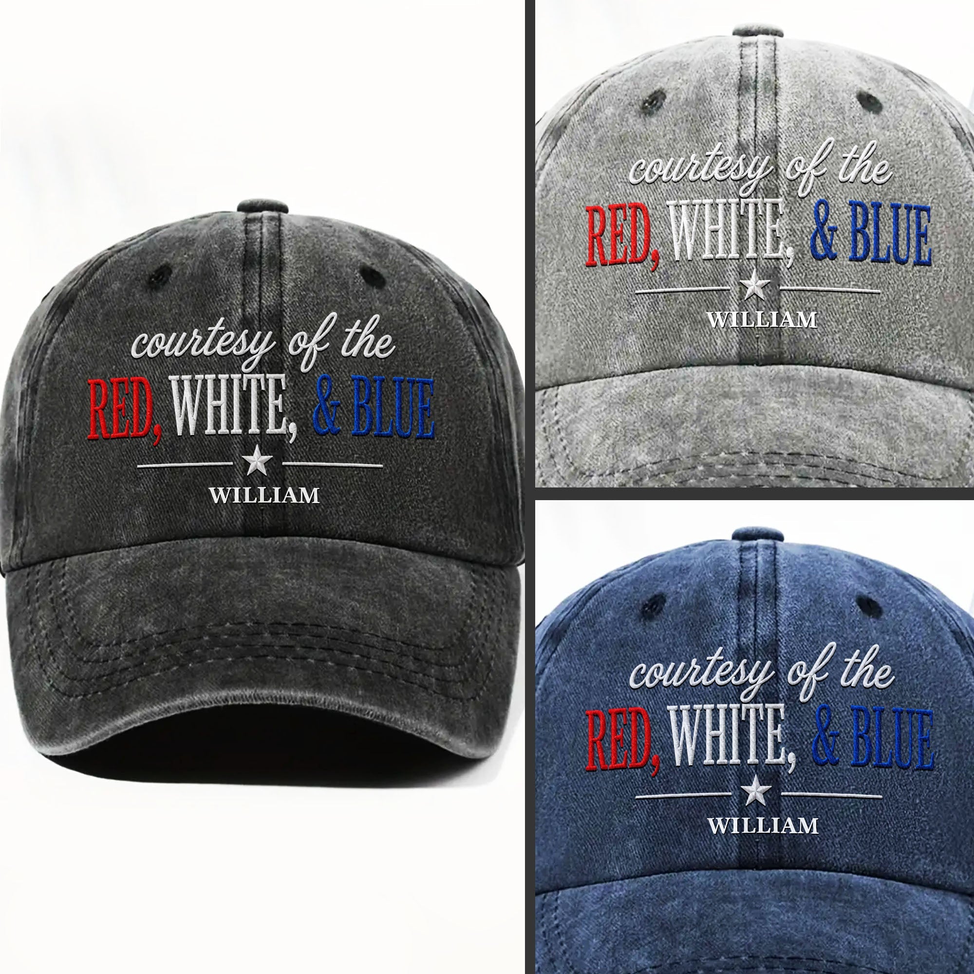 Personalized Washed Denim Cap Custom Name Patriotic Gift Washed Denim Cap GradoCreations