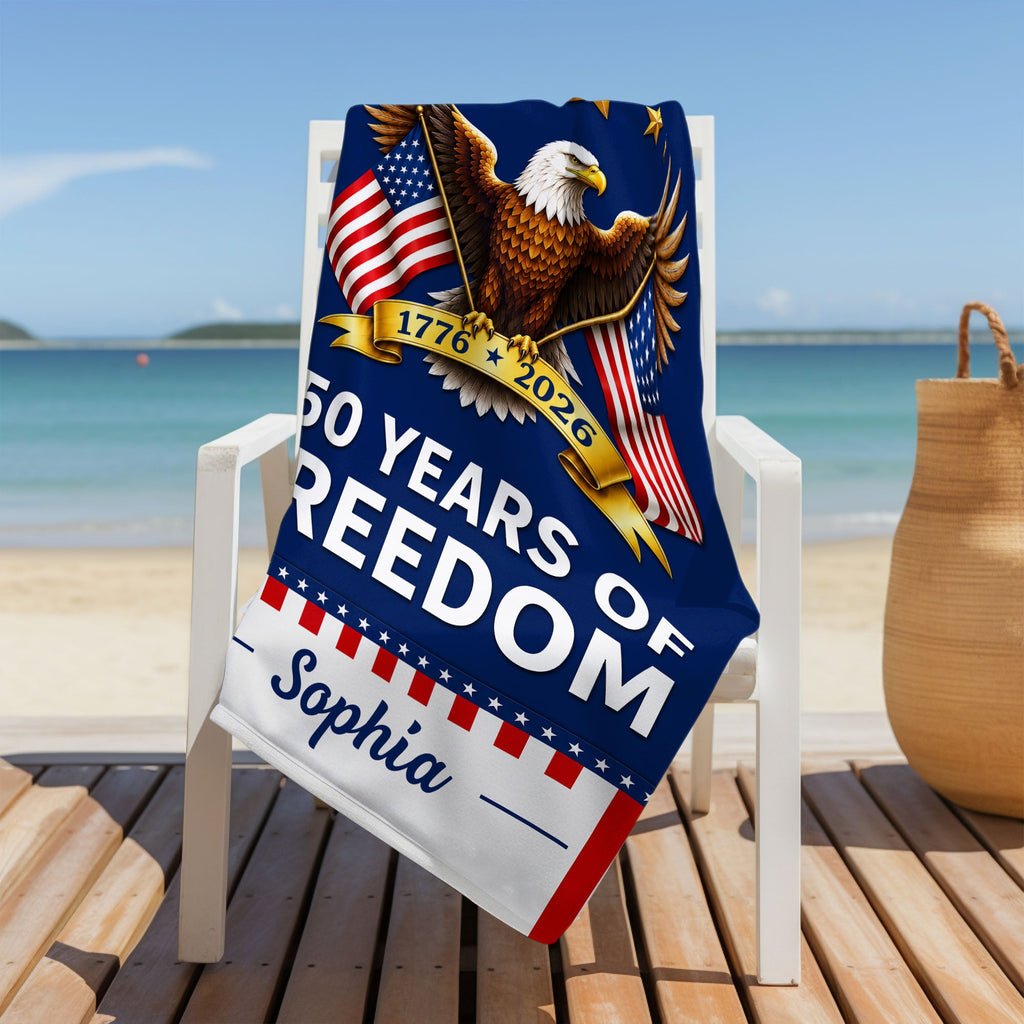 Personalized Microfiber Beach Towel USA Flag Gift for Dad Beach Towels GradoCreations
