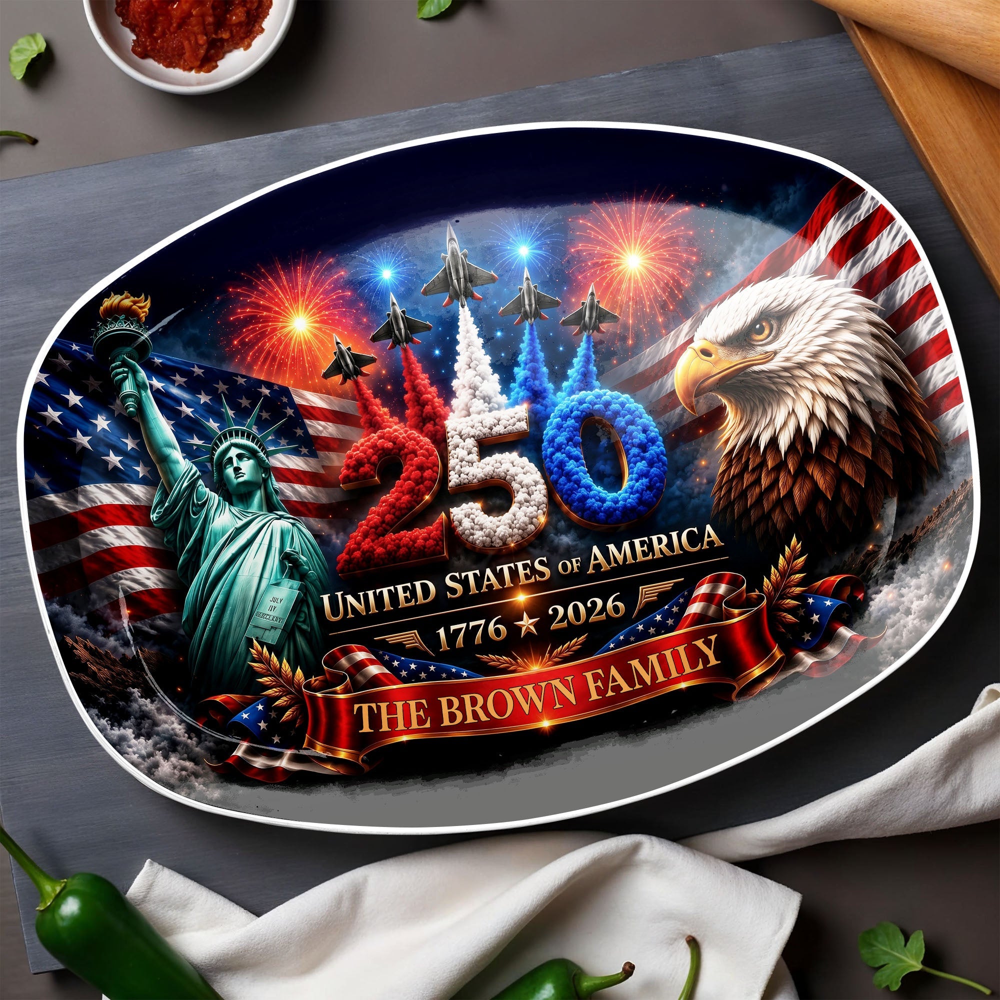 Personalized American Flag Custom Plate for 4th of July Gift Custom Plate GradoCreations