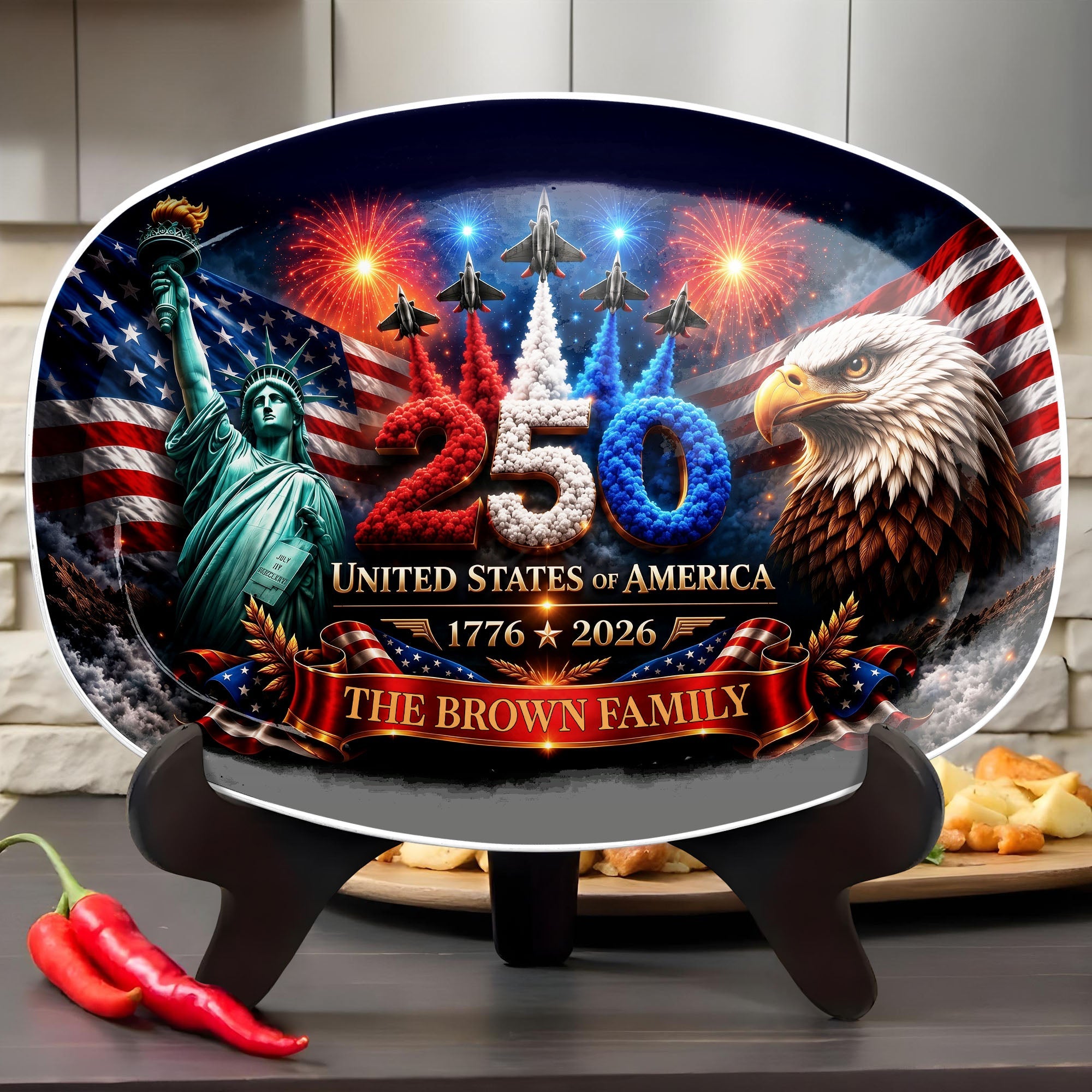 Personalized American Flag Custom Plate for 4th of July Gift Custom Plate GradoCreations