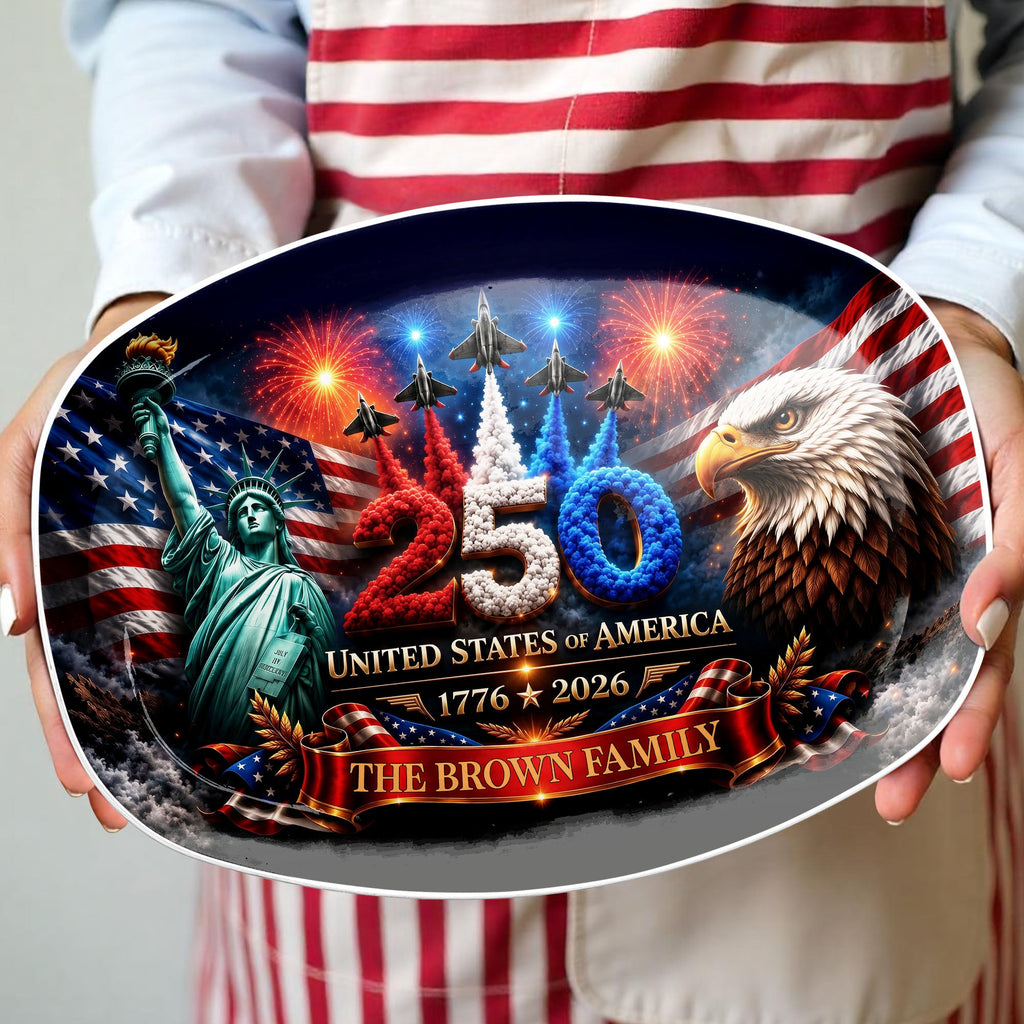 Personalized American Flag Custom Plate for 4th of July Gift Custom Plate GradoCreations