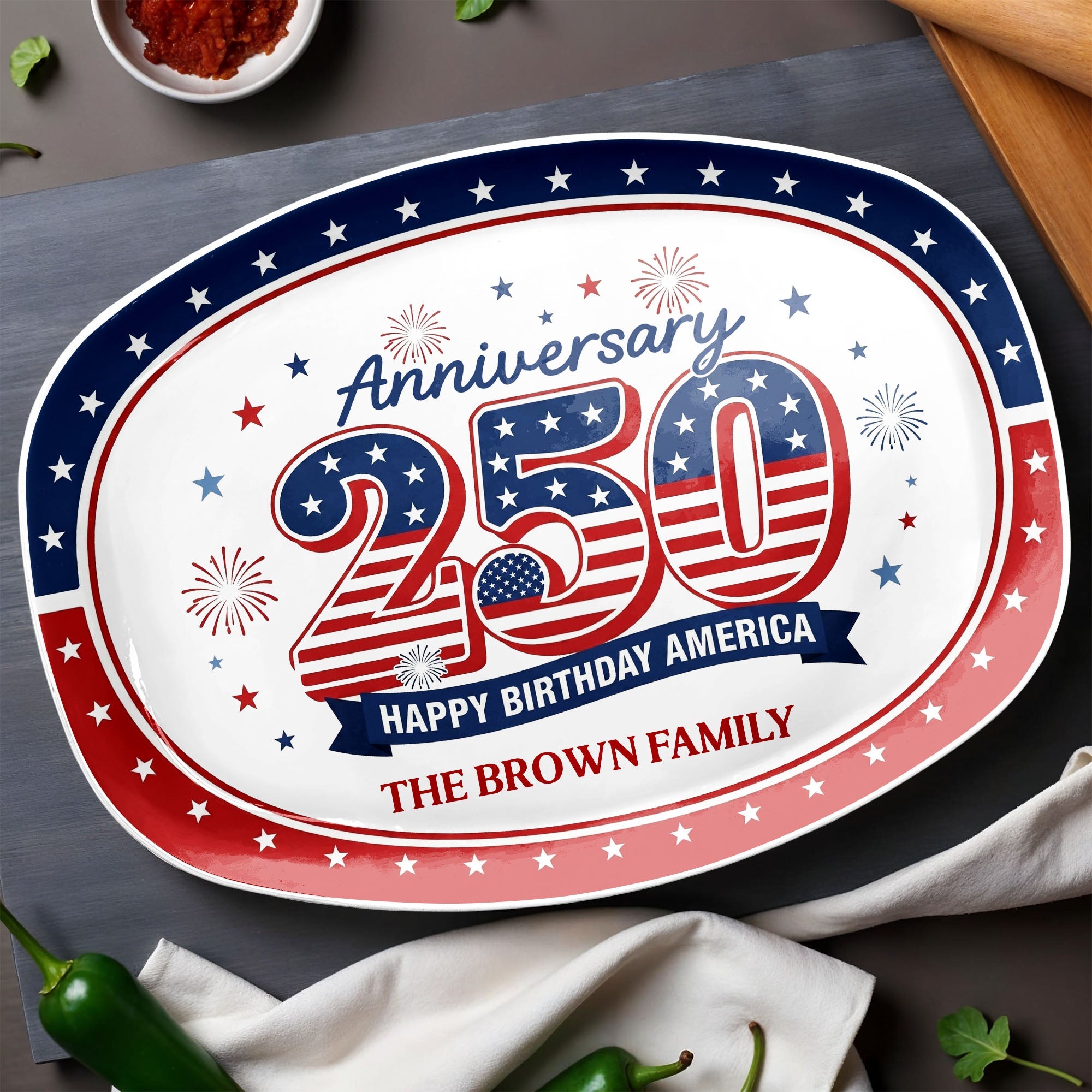 Personalized 4th of July Custom Family Name Plate Gift Custom Plate GradoCreations