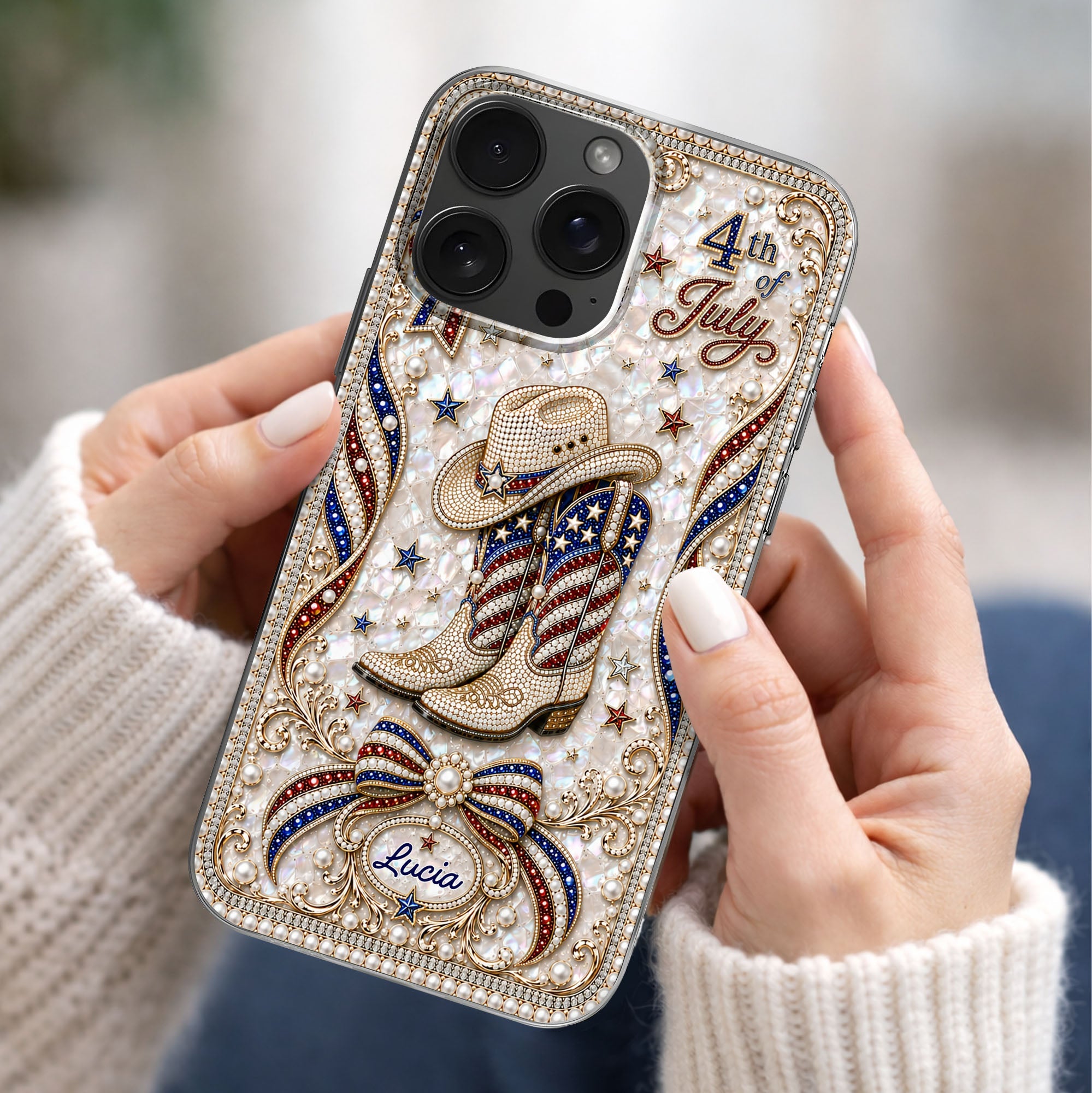 Personalized Clear Phone Case Custom Name for 4th of July