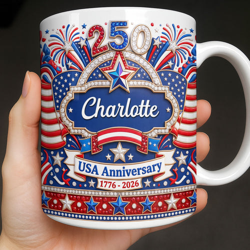 Personalized 3D Rhinestone Coffee Mug Custom Name USA Gift Edge-to-edge Mug GradoCreations