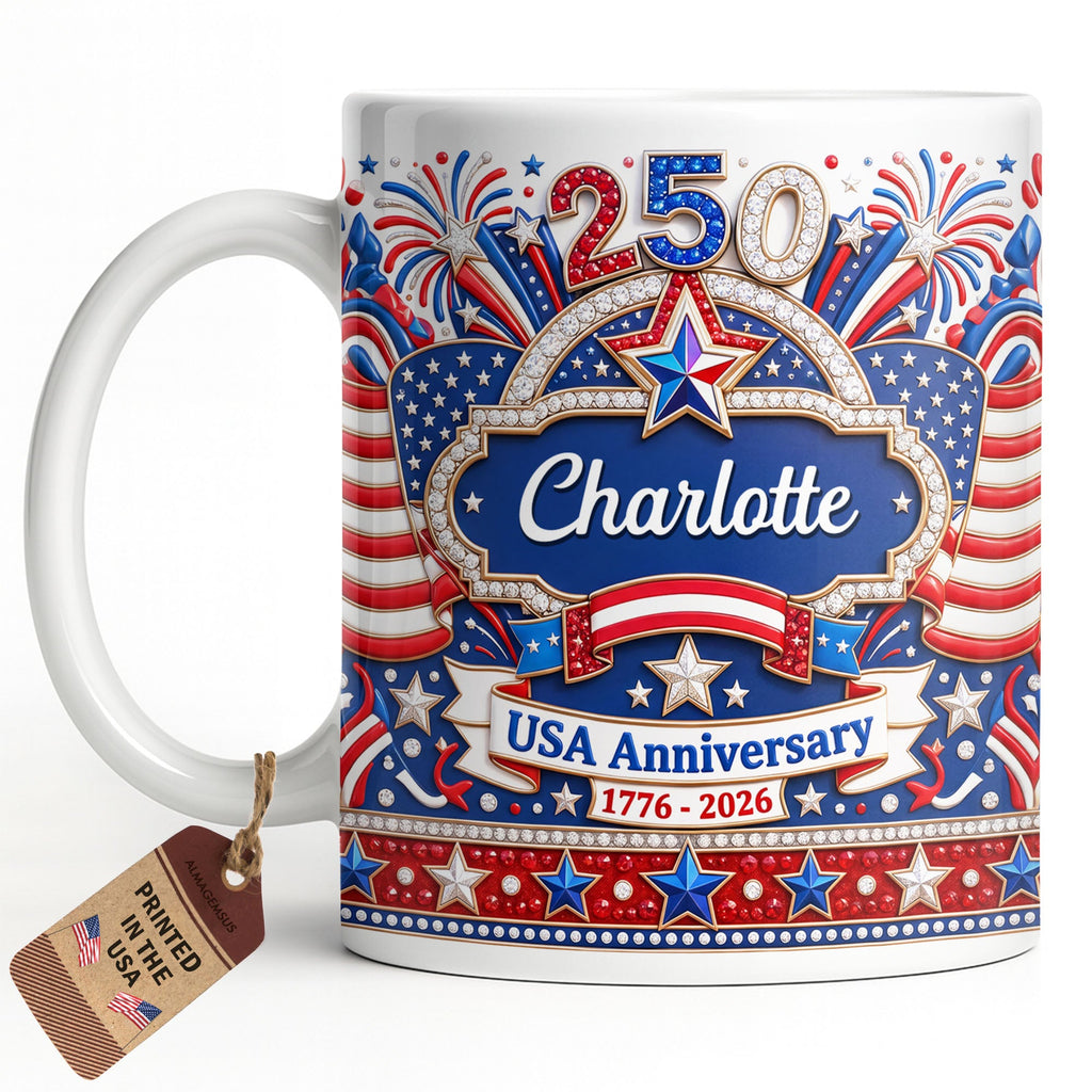 Personalized 3D Rhinestone Coffee Mug Custom Name USA Gift Edge-to-edge Mug GradoCreations
