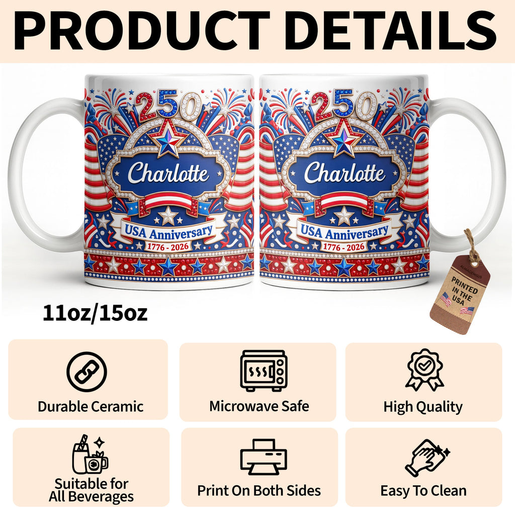 Personalized 3D Rhinestone Coffee Mug Custom Name USA Gift Edge-to-edge Mug GradoCreations
