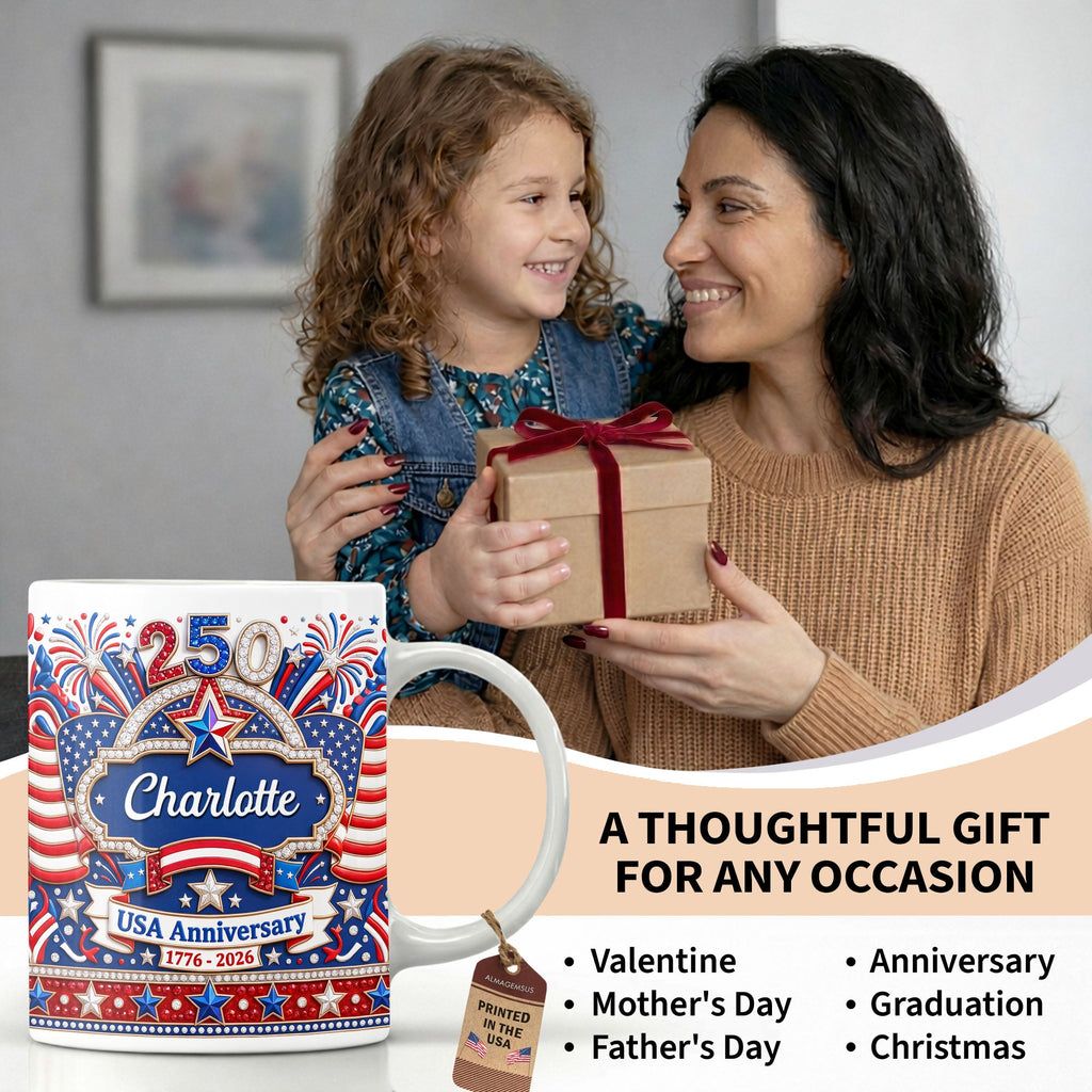 Personalized 3D Rhinestone Coffee Mug Custom Name USA Gift Edge-to-edge Mug GradoCreations