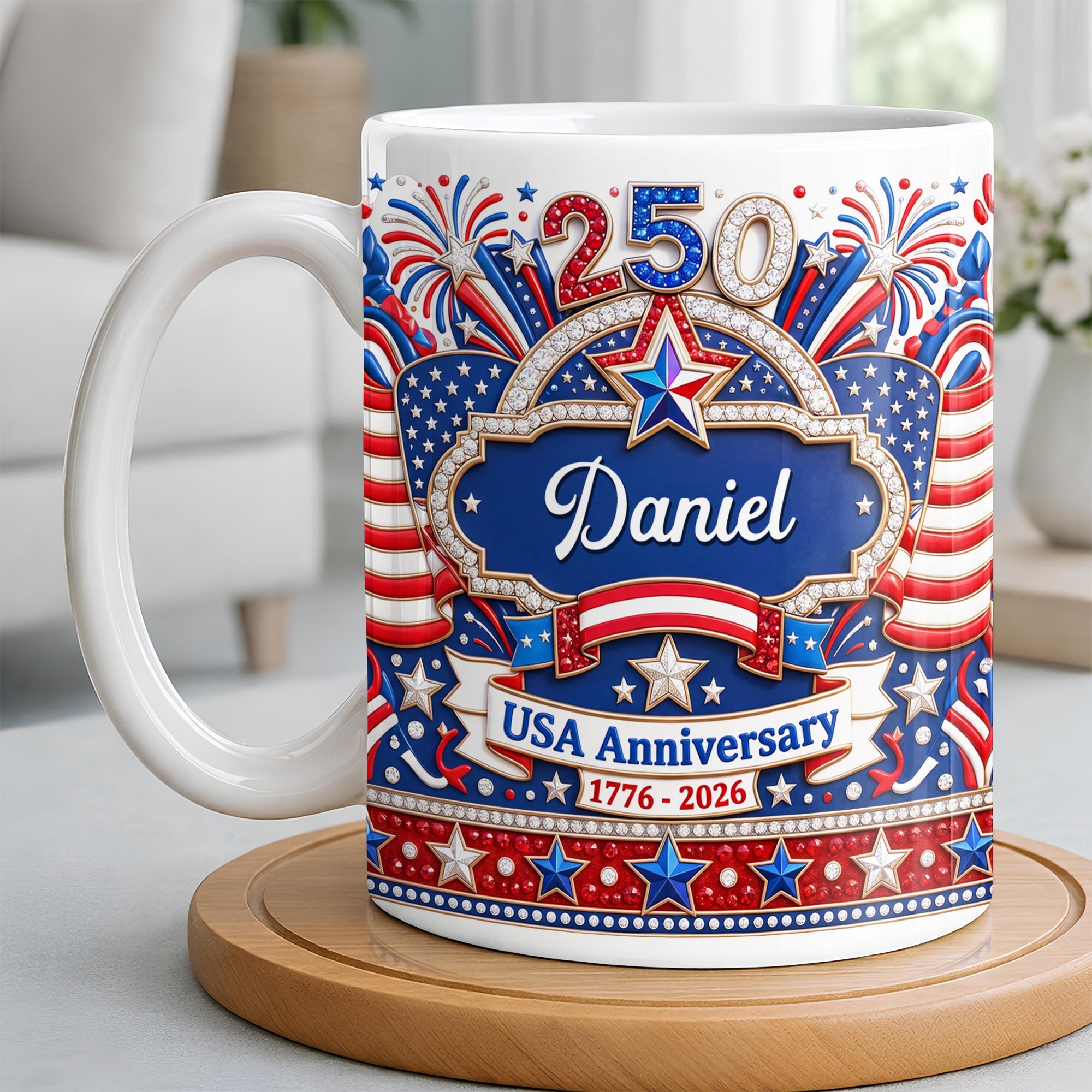 Personalized 3D Rhinestone Coffee Mug Custom Name USA Gift Edge-to-edge Mug GradoCreations