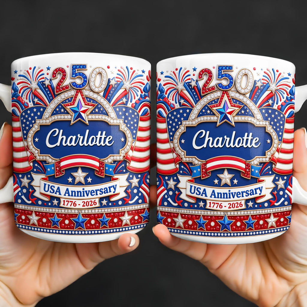 Personalized 3D Rhinestone Coffee Mug Custom Name USA Gift Edge-to-edge Mug GradoCreations