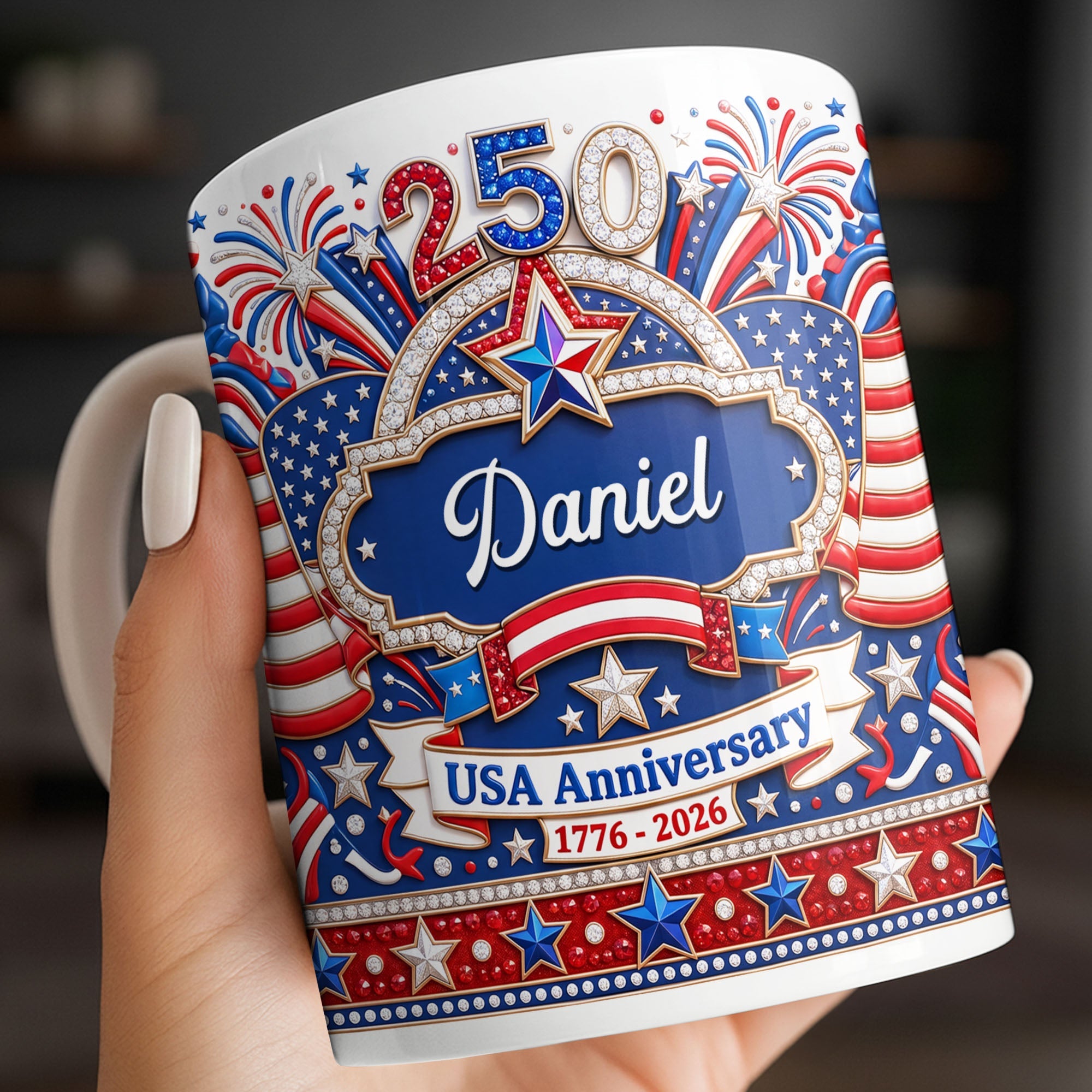 Personalized 3D Rhinestone Coffee Mug Custom Name USA Gift Edge-to-edge Mug GradoCreations