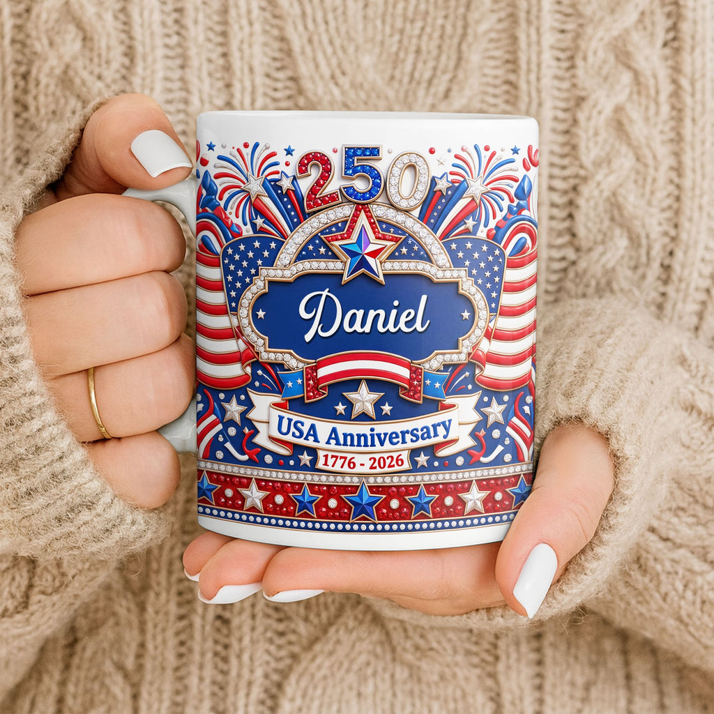 Personalized 3D Rhinestone Coffee Mug Custom Name USA Gift Edge-to-edge Mug GradoCreations