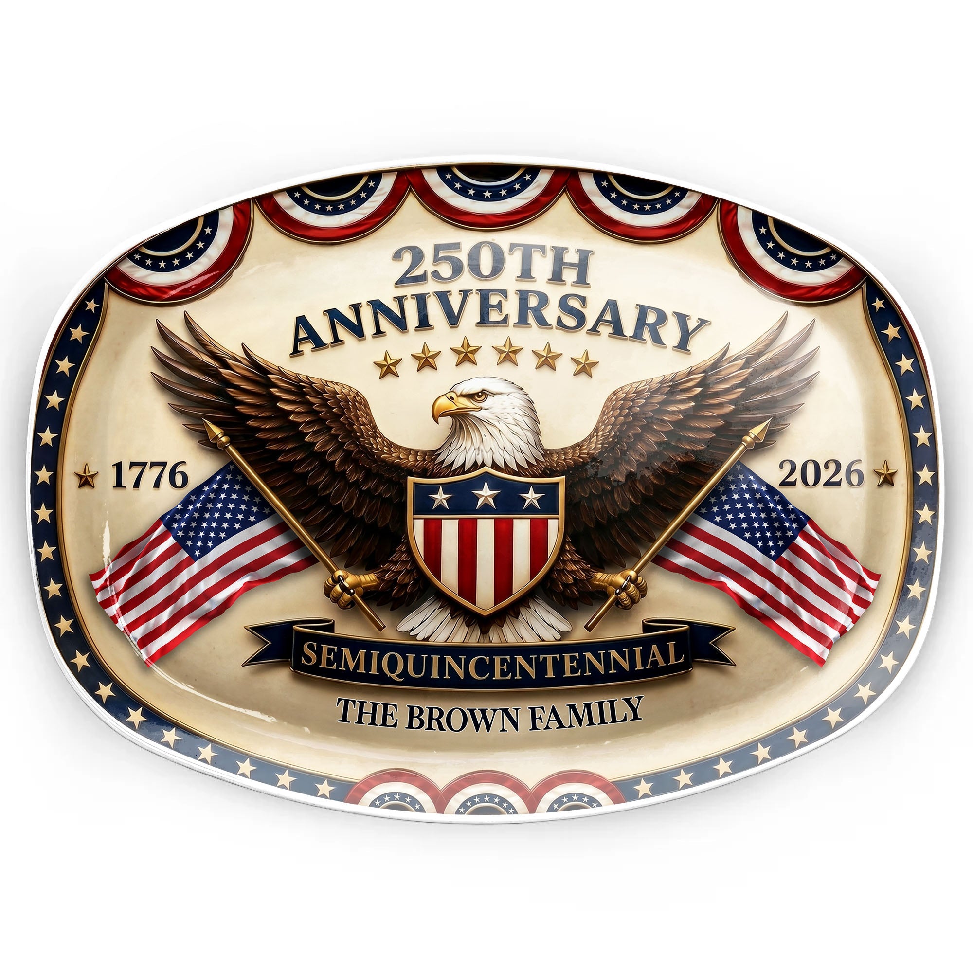 Personalized 250th Anniversary Custom Plate with Bald Eagle & Flags Gift for Family Custom Plate GradoCreations
