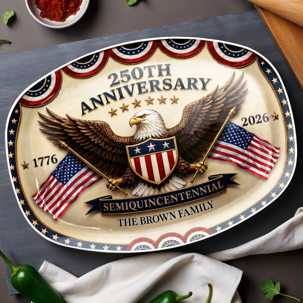 Personalized 250th Anniversary Custom Plate with Bald Eagle & Flags Gift for Family Custom Plate GradoCreations