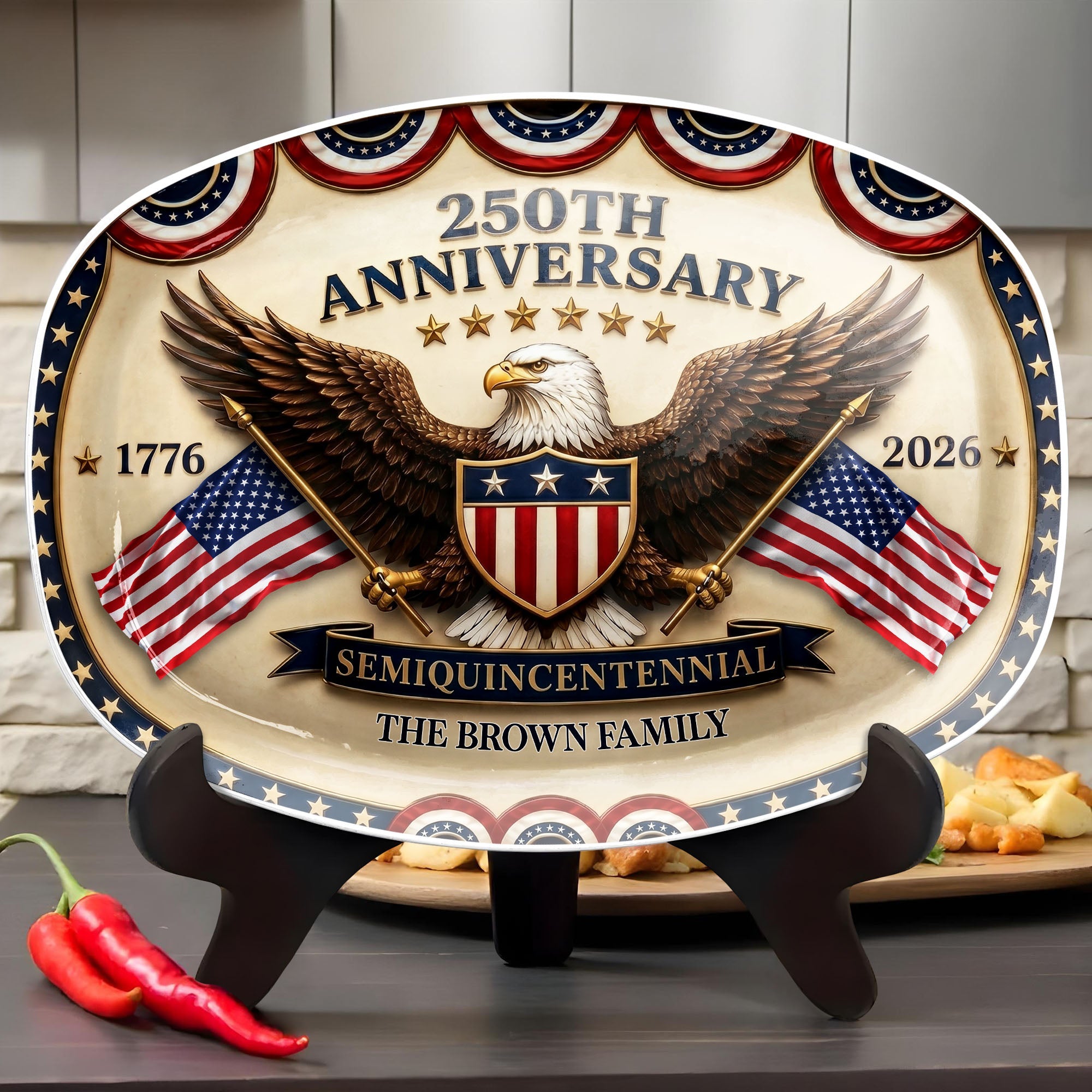Personalized 250th Anniversary Custom Plate with Bald Eagle & Flags Gift for Family Custom Plate GradoCreations