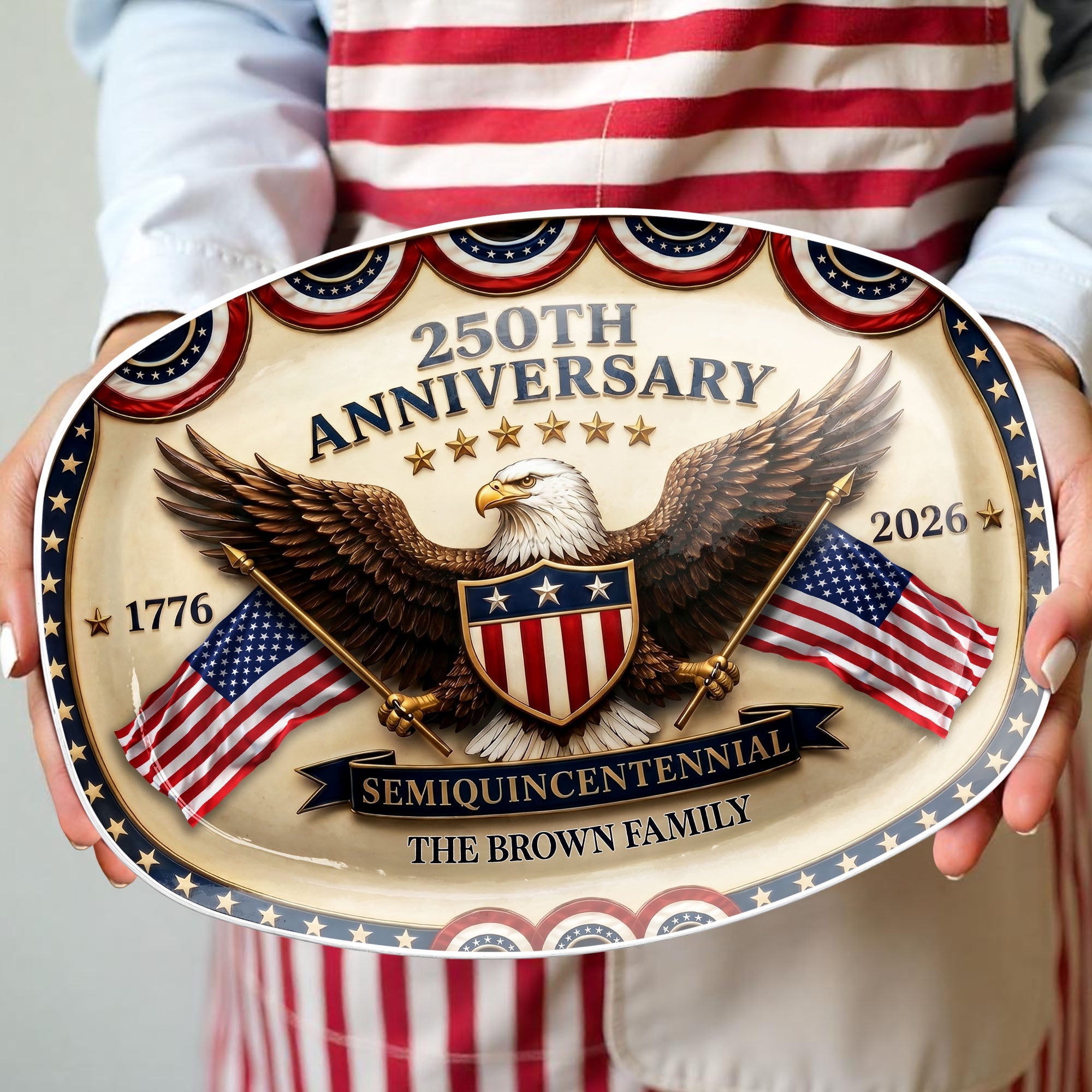 Personalized 250th Anniversary Custom Plate with Bald Eagle & Flags Gift for Family Custom Plate GradoCreations
