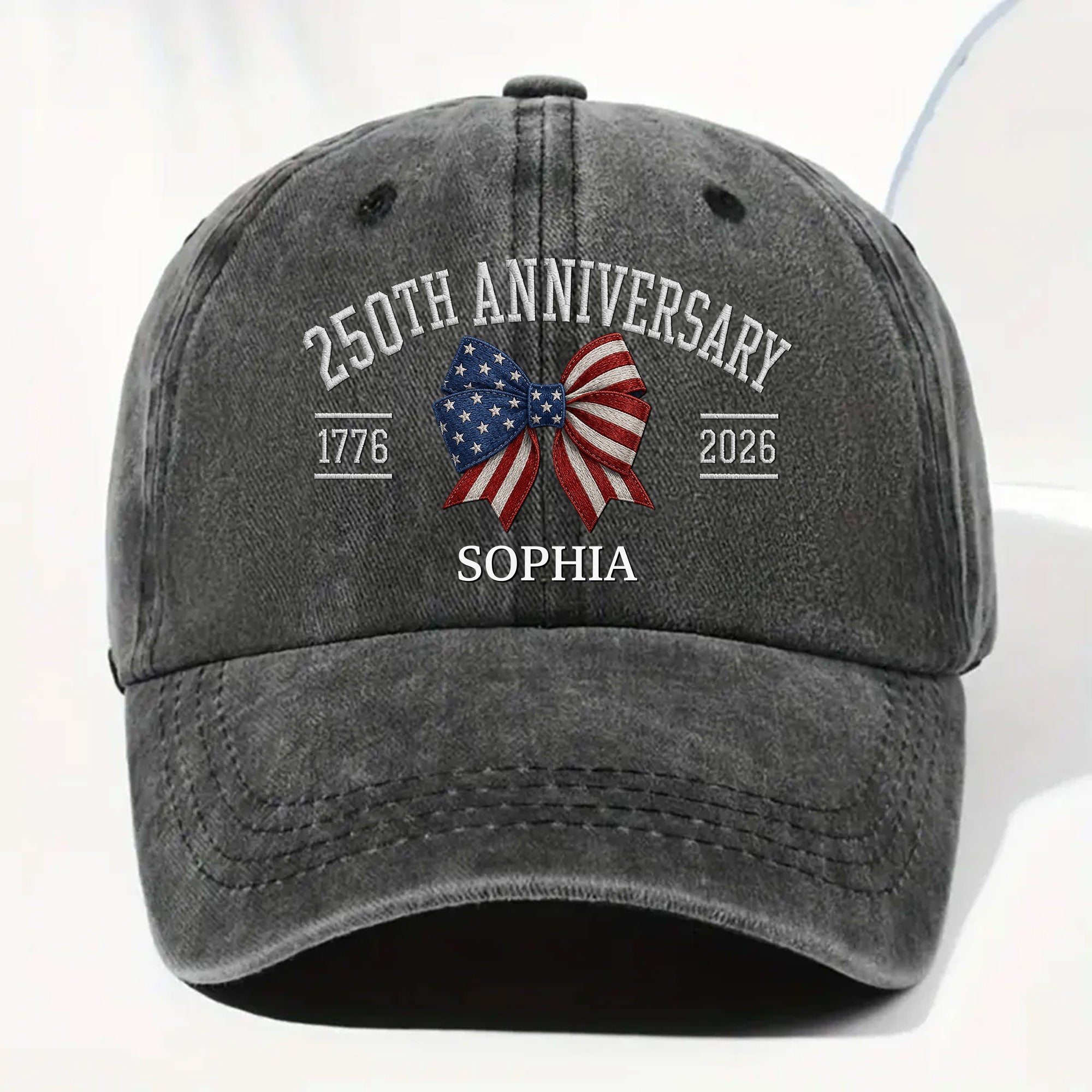 Personalized American Flag Bow Washed Denim Cap for 4th of July Gift Washed Denim Cap GradoCreations