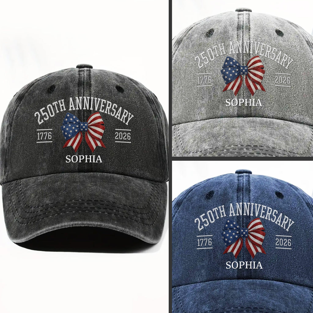 Personalized American Flag Bow Washed Denim Cap for 4th of July Gift Washed Denim Cap GradoCreations
