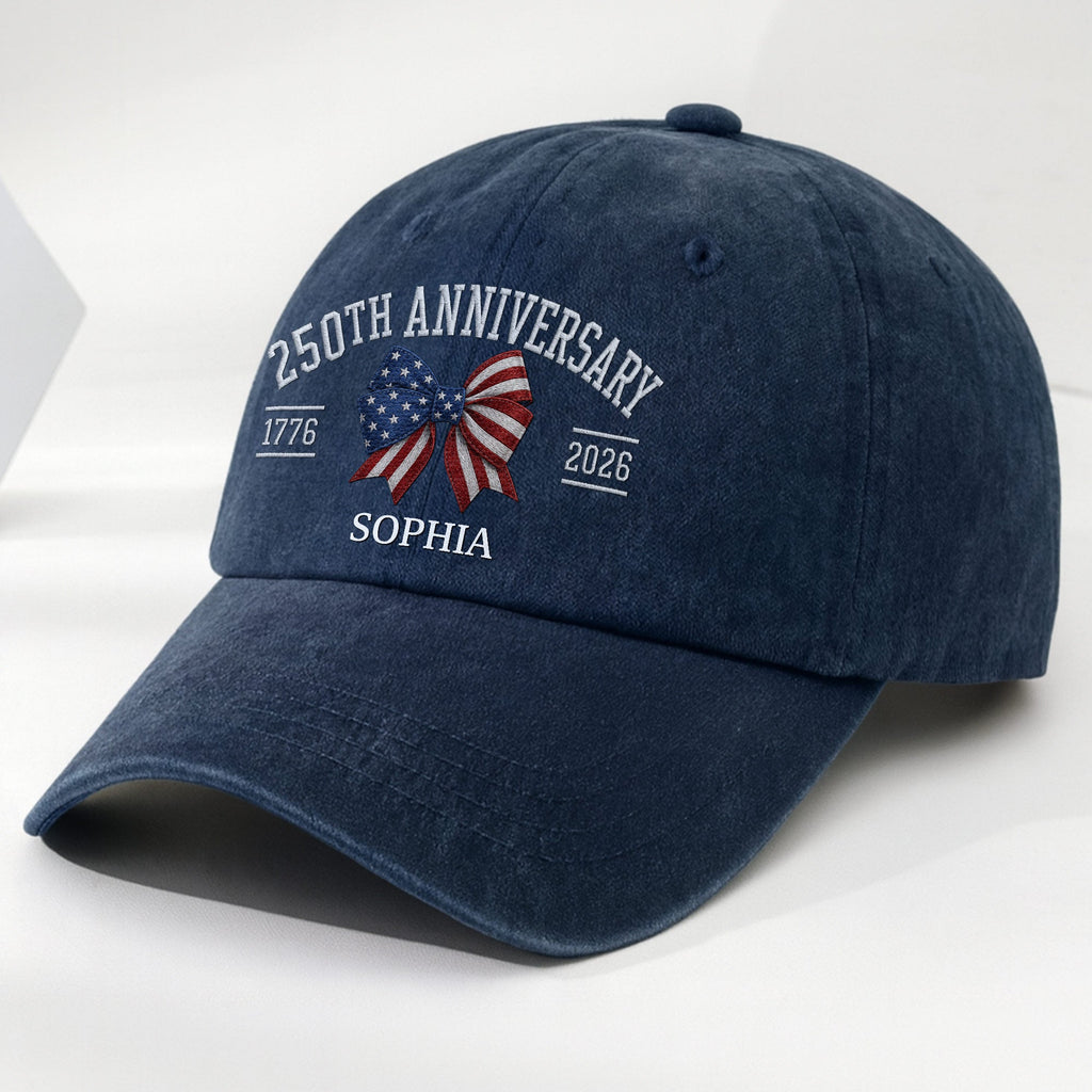 Personalized American Flag Bow Washed Denim Cap for 4th of July Gift Washed Denim Cap GradoCreations