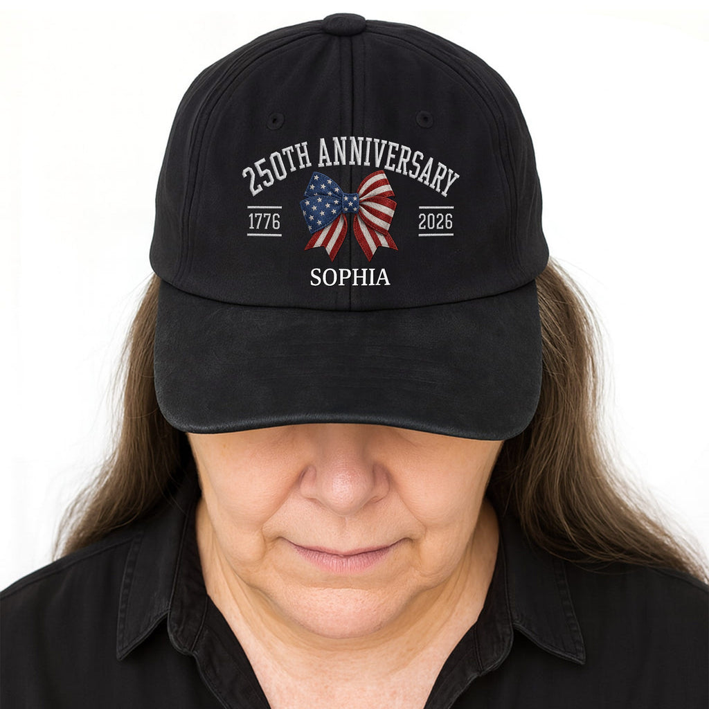 Personalized American Flag Bow Washed Denim Cap for 4th of July Gift Washed Denim Cap GradoCreations