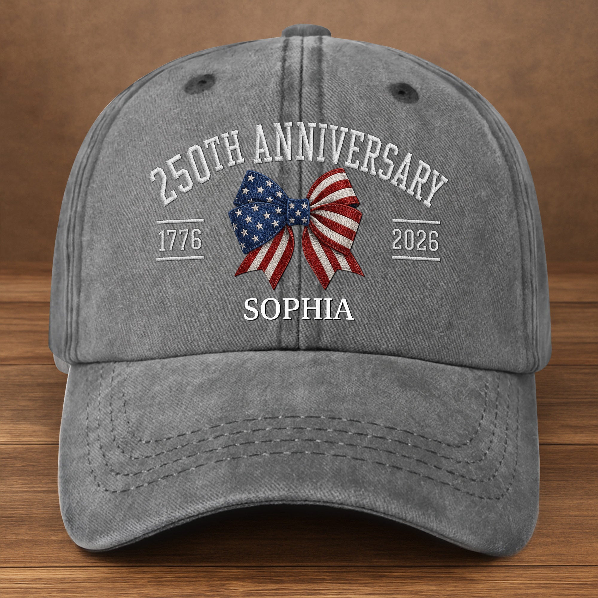 Personalized American Flag Bow Washed Denim Cap for 4th of July Gift Washed Denim Cap GradoCreations