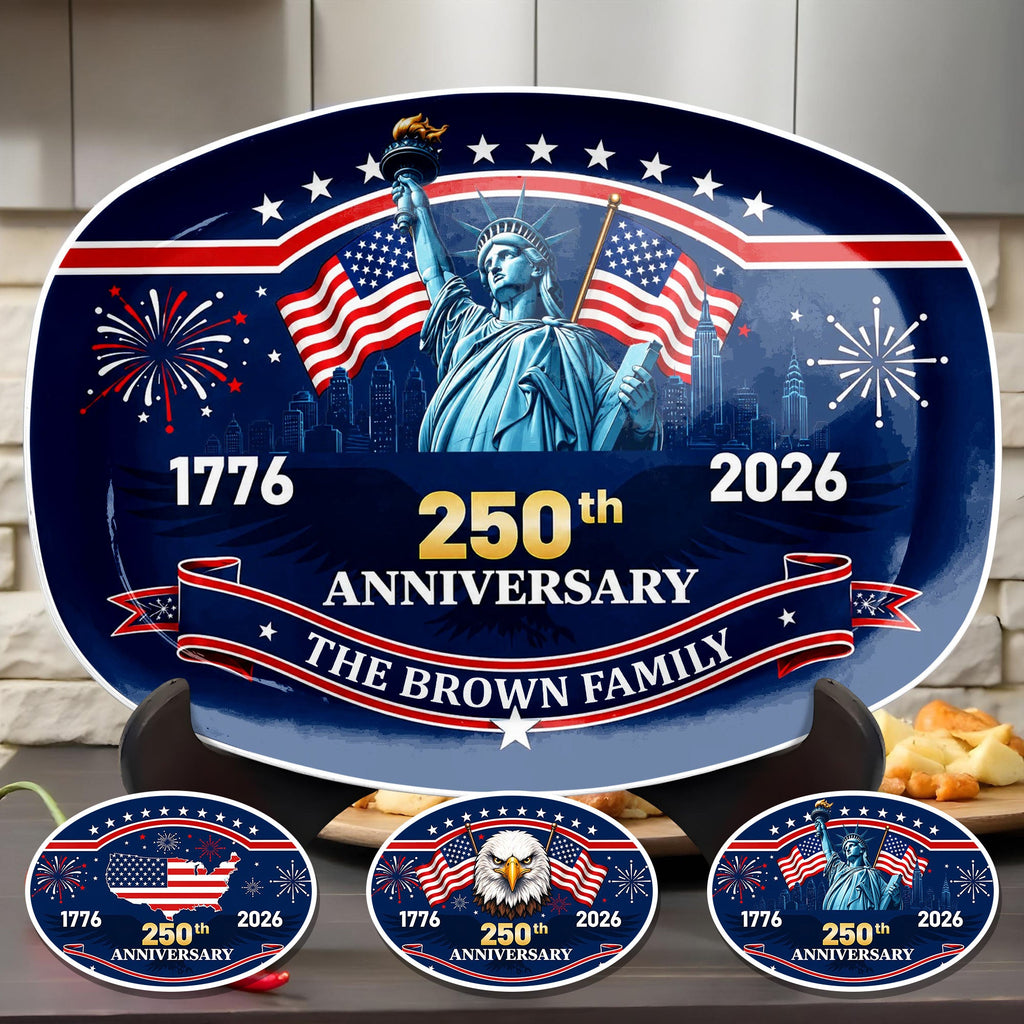 Personalized Custom Plate with Statue of Liberty for Family 250th Anniversary Gift Custom Plate GradoCreations