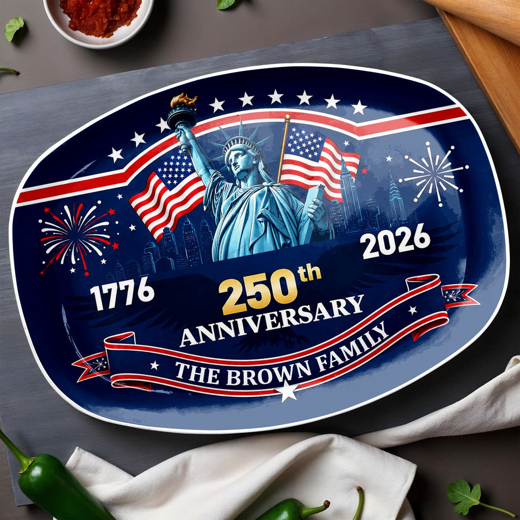 Personalized Custom Plate with Statue of Liberty for Family 250th Anniversary Gift Custom Plate GradoCreations
