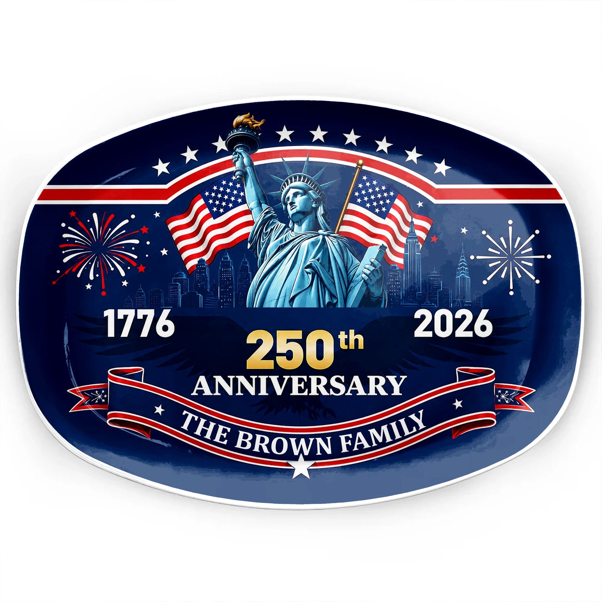 Personalized Custom Plate with Statue of Liberty for Family 250th Anniversary Gift Custom Plate GradoCreations