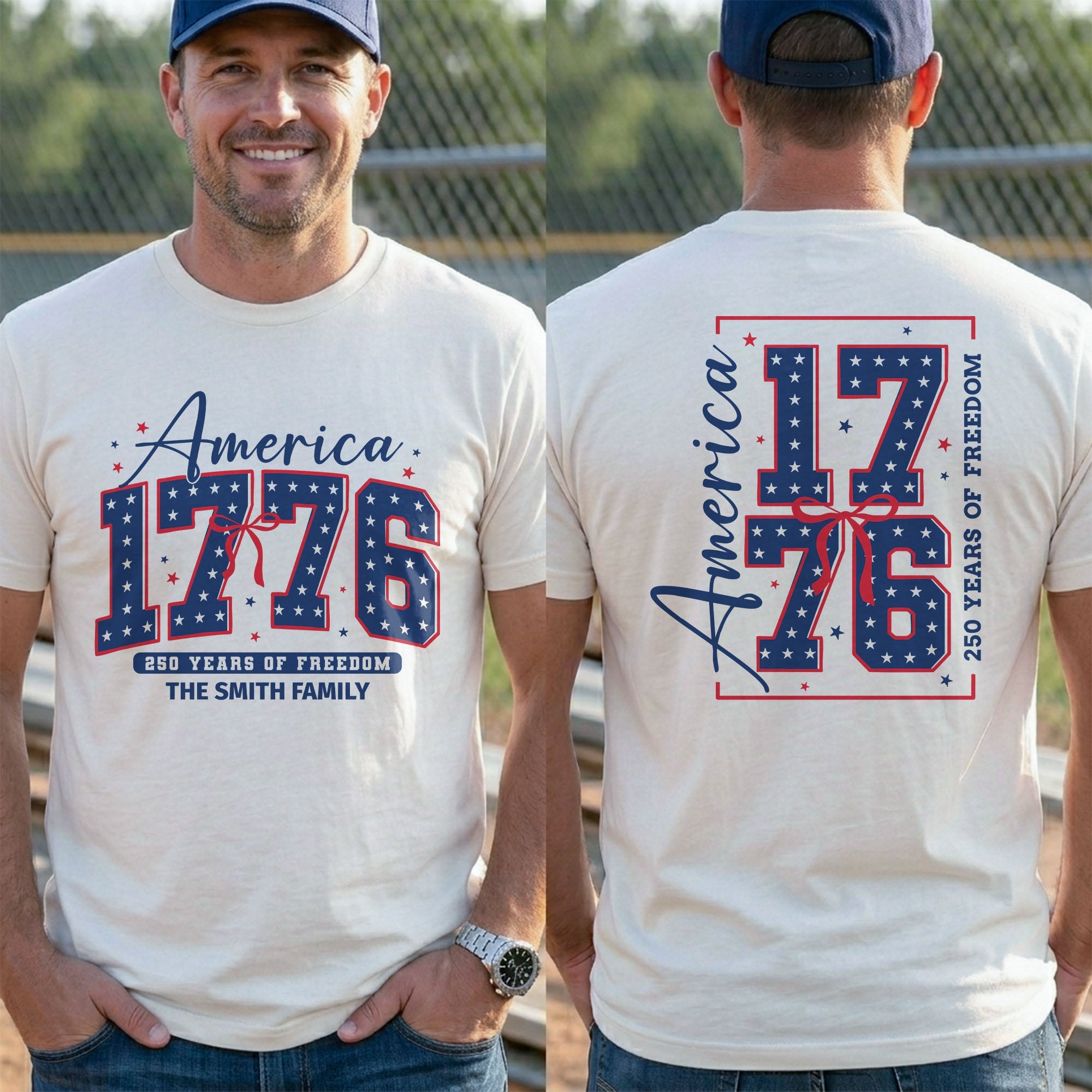 Personalized Family Name T-Shirt 4th of July Gift Idea T-Shirt Font and Back GradoCreations