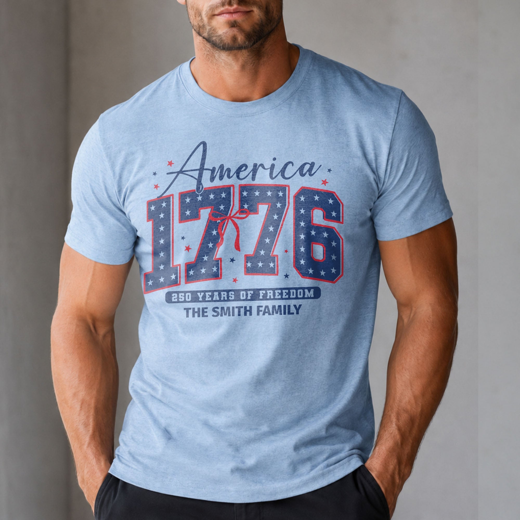 Personalized Family Name T-Shirt 4th of July Gift Idea T-Shirt Font and Back GradoCreations