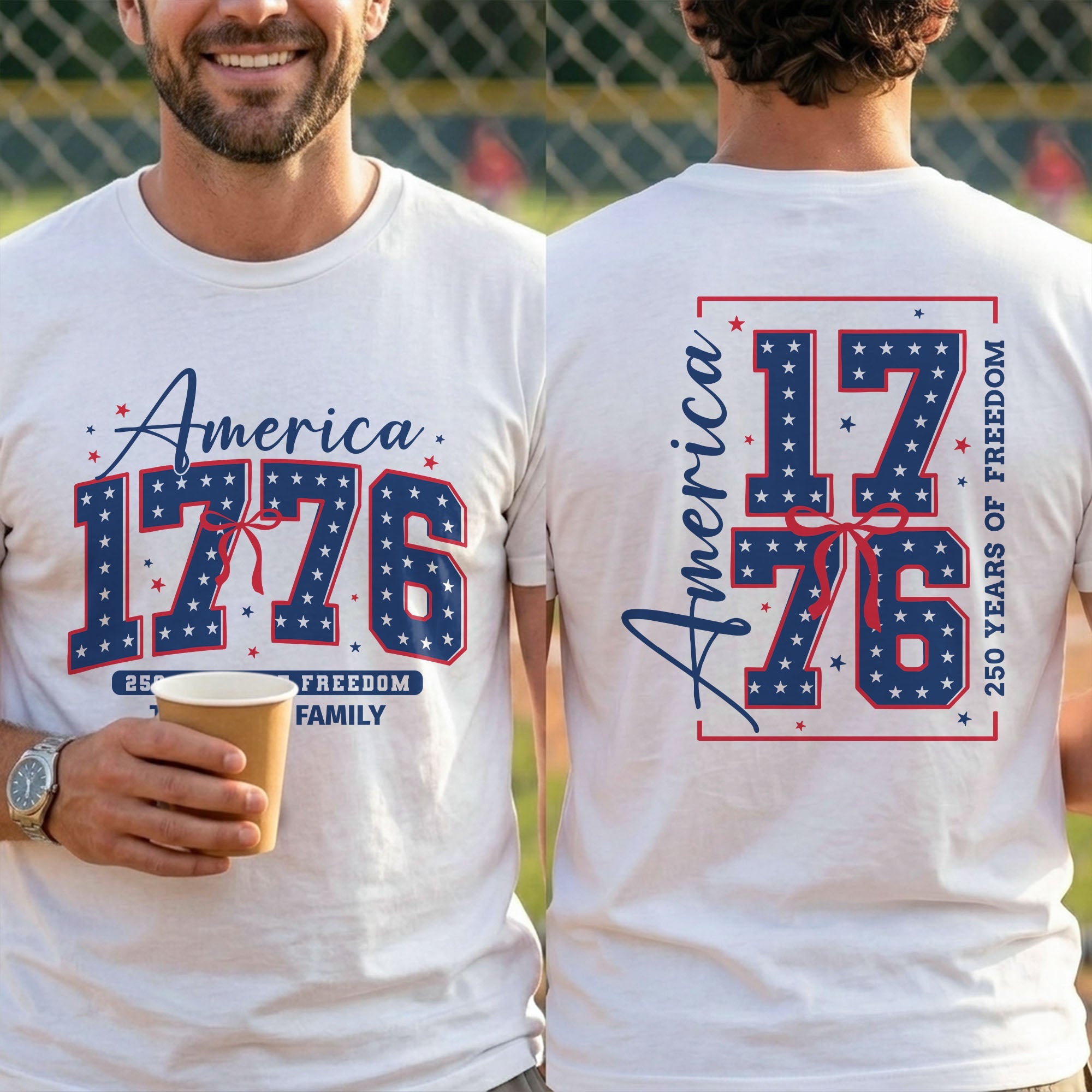 Personalized Family Name T-Shirt 4th of July Gift Idea T-Shirt Font and Back GradoCreations