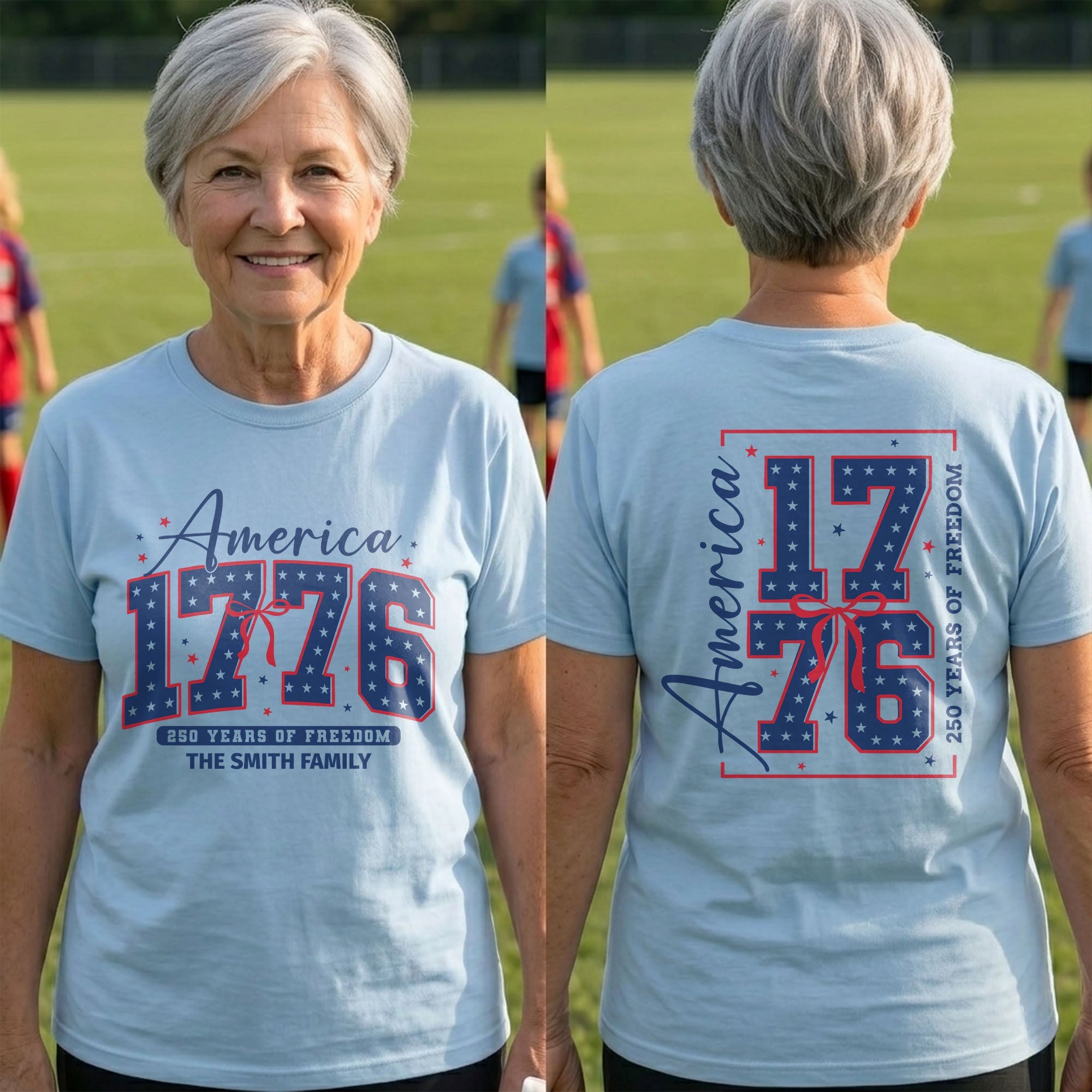 Personalized Family Name T-Shirt 4th of July Gift Idea T-Shirt Font and Back GradoCreations