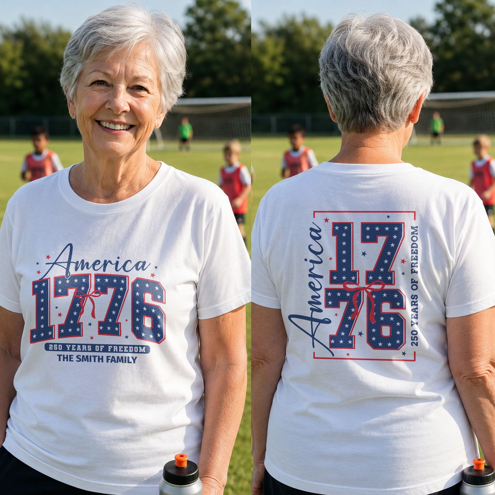 Personalized Family Name T-Shirt 4th of July Gift Idea T-Shirt Font and Back GradoCreations
