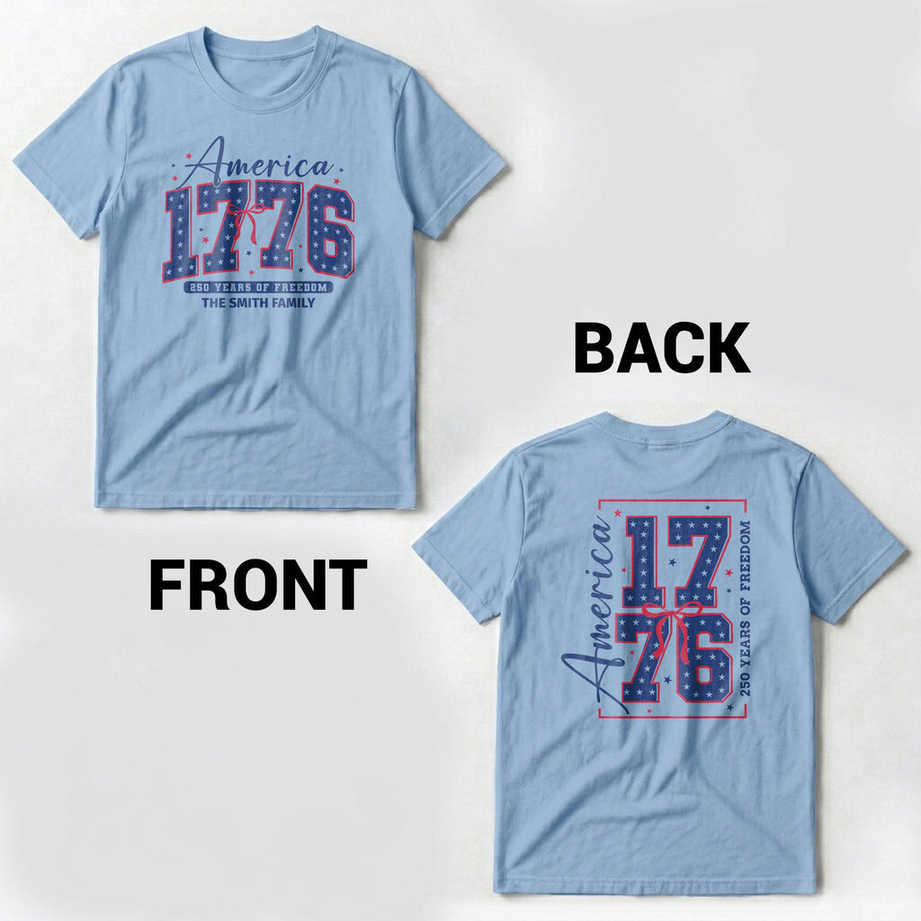 Personalized Family Name T-Shirt 4th of July Gift Idea T-Shirt Font and Back GradoCreations