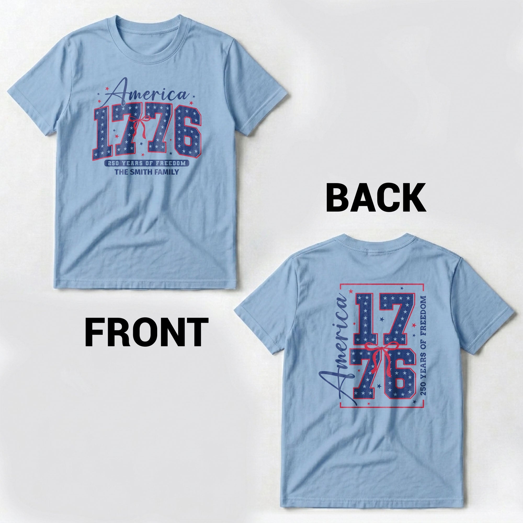 Personalized Family Name T-Shirt 4th of July Gift Idea T-Shirt Font and Back GradoCreations