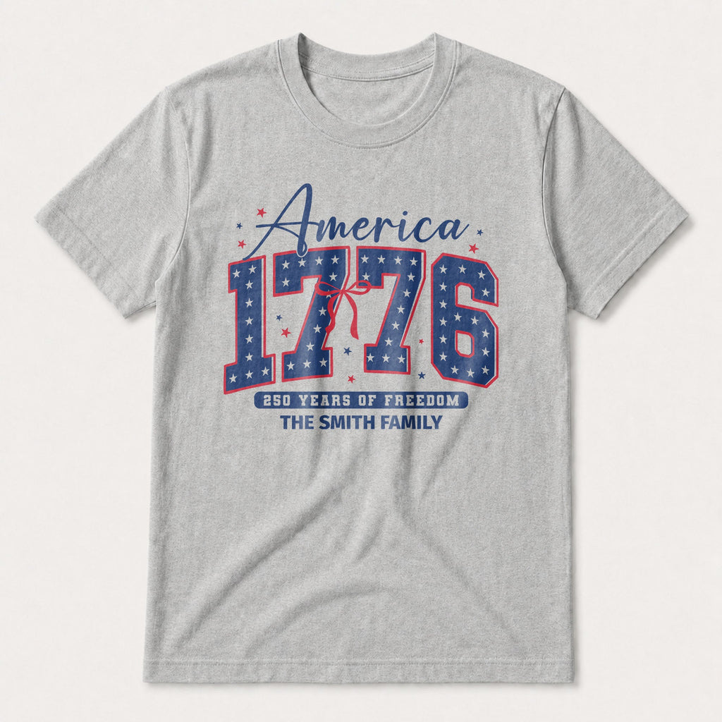 Personalized Family Name T-Shirt 4th of July Gift Idea T-Shirt Font and Back GradoCreations