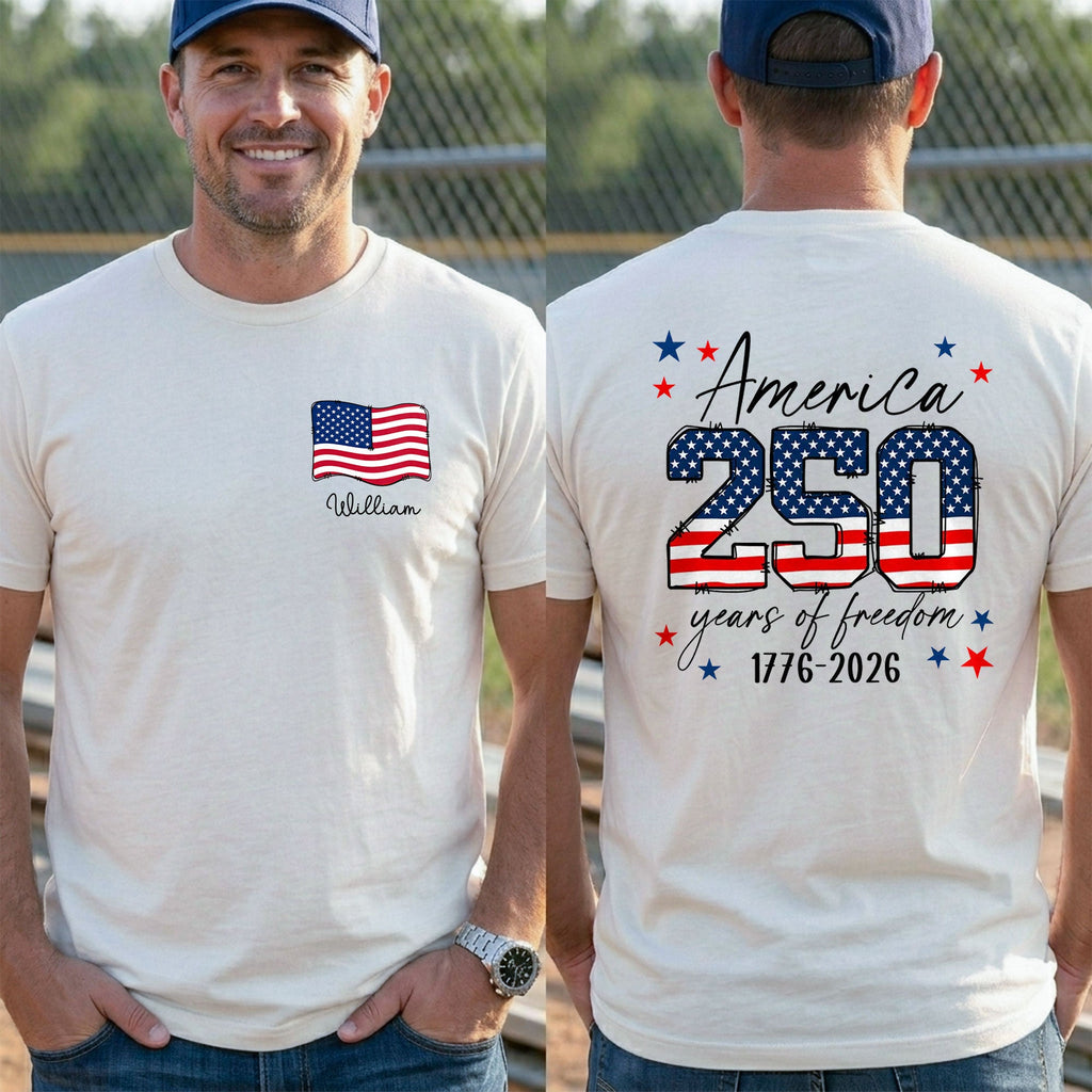 Personalized American Flag T-Shirt Custom Name Gift for Dad T-Shirt Font and Back GradoCreations