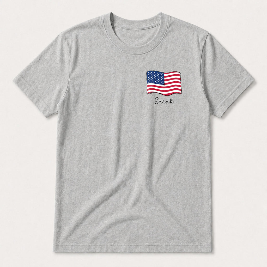 Personalized American Flag T-Shirt Custom Name Gift for Dad T-Shirt Font and Back GradoCreations