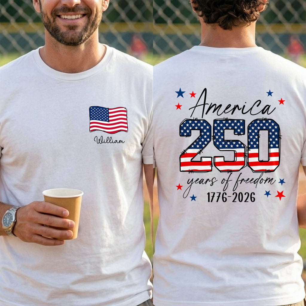 Personalized American Flag T-Shirt Custom Name Gift for Dad T-Shirt Font and Back GradoCreations