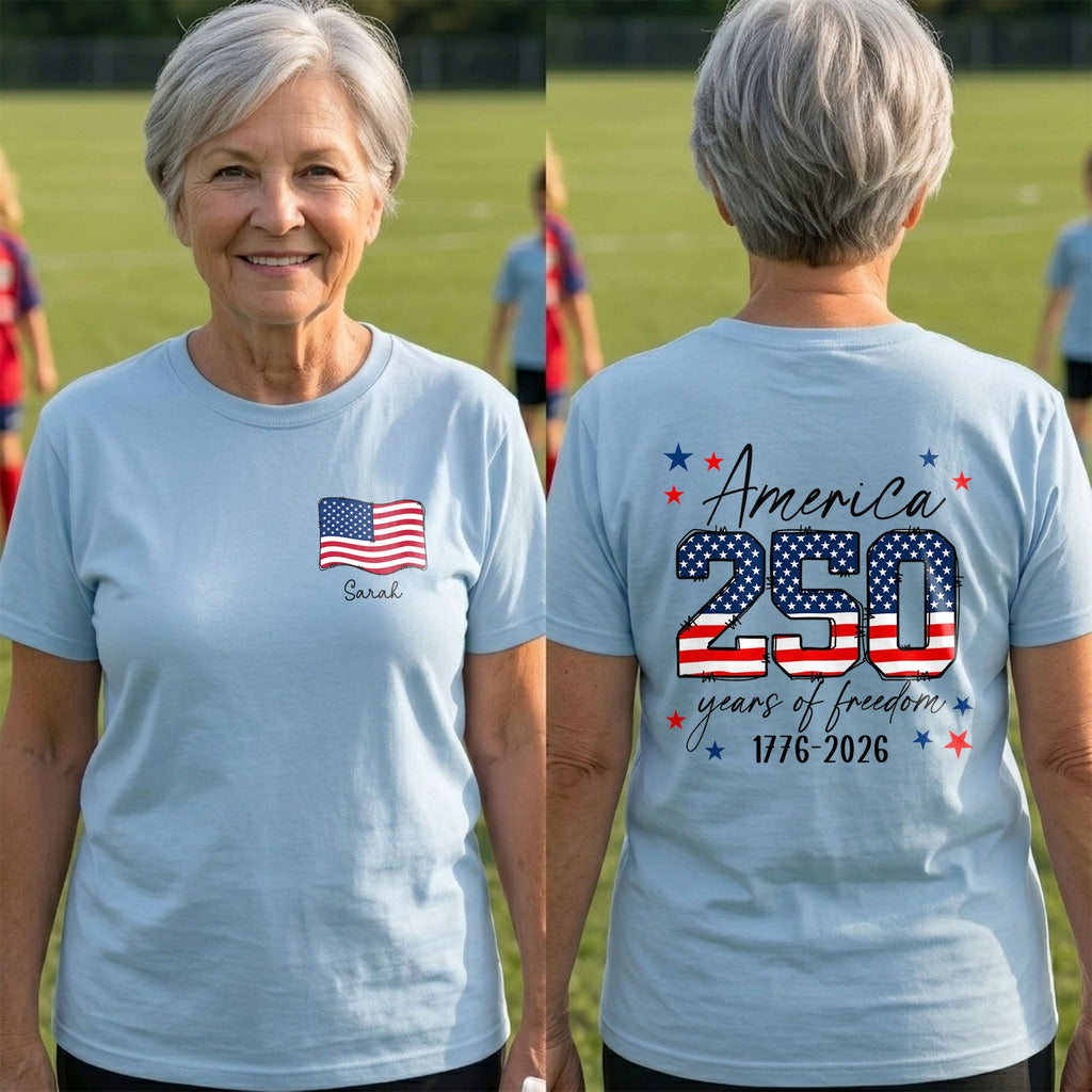 Personalized American Flag T-Shirt Custom Name Gift for Dad T-Shirt Font and Back GradoCreations