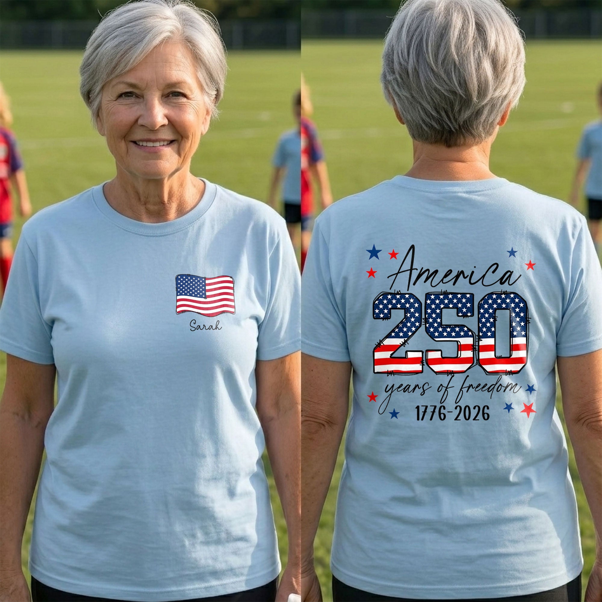 Personalized American Flag T-Shirt Custom Name Gift for Dad T-Shirt Font and Back GradoCreations