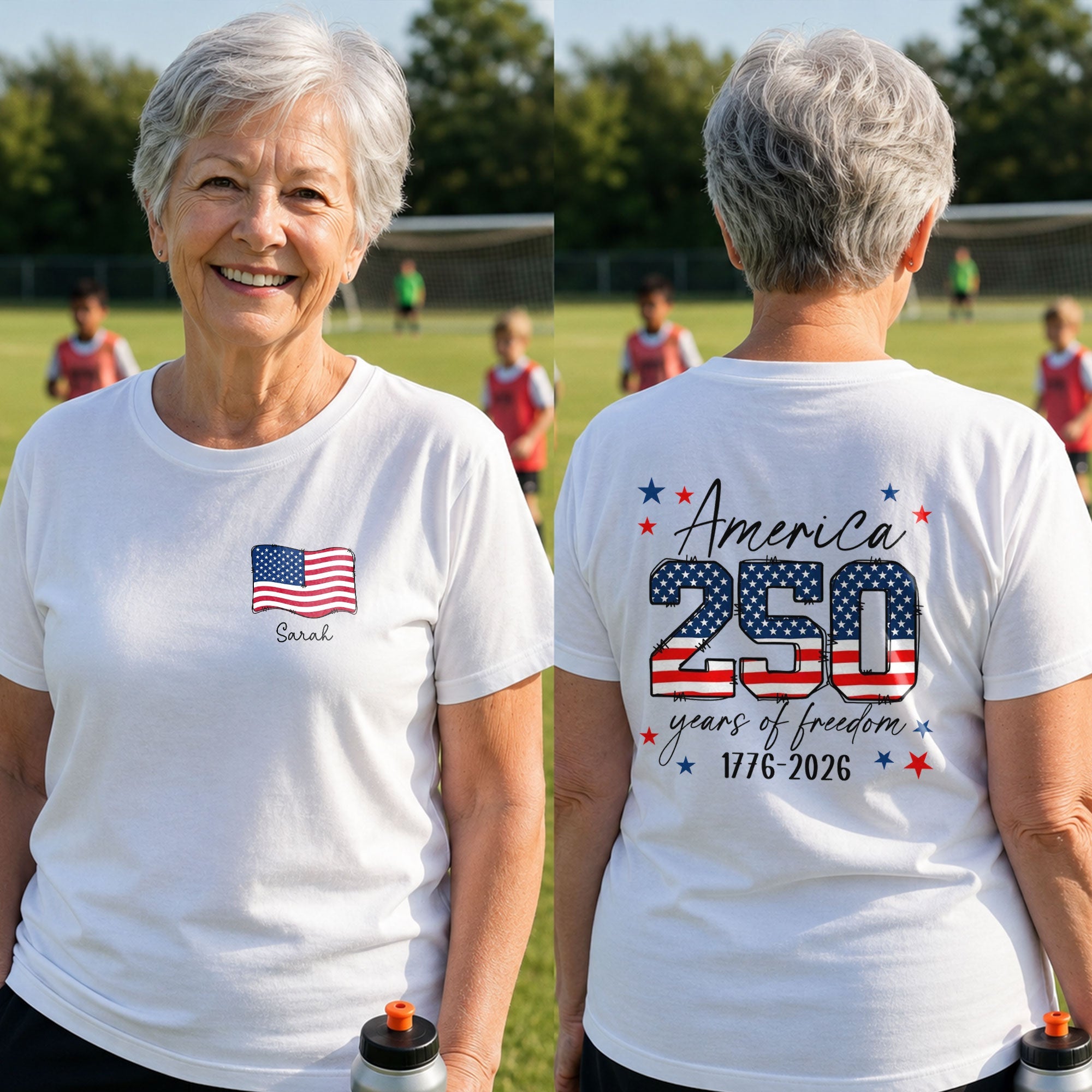 Personalized American Flag T-Shirt Custom Name Gift for Dad T-Shirt Font and Back GradoCreations