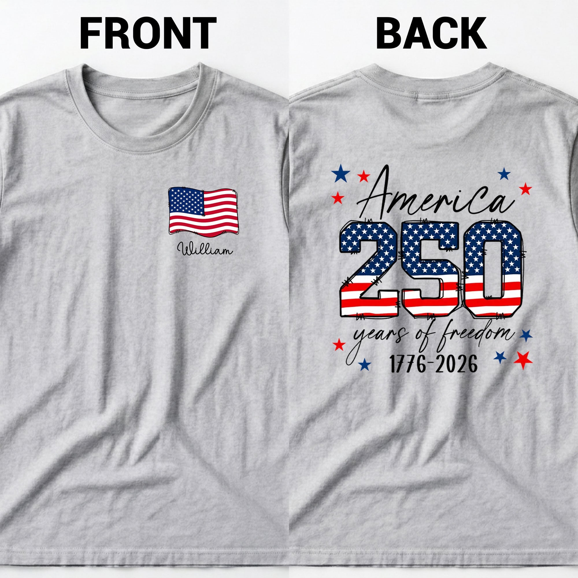 Personalized American Flag T-Shirt Custom Name Gift for Dad T-Shirt Font and Back GradoCreations