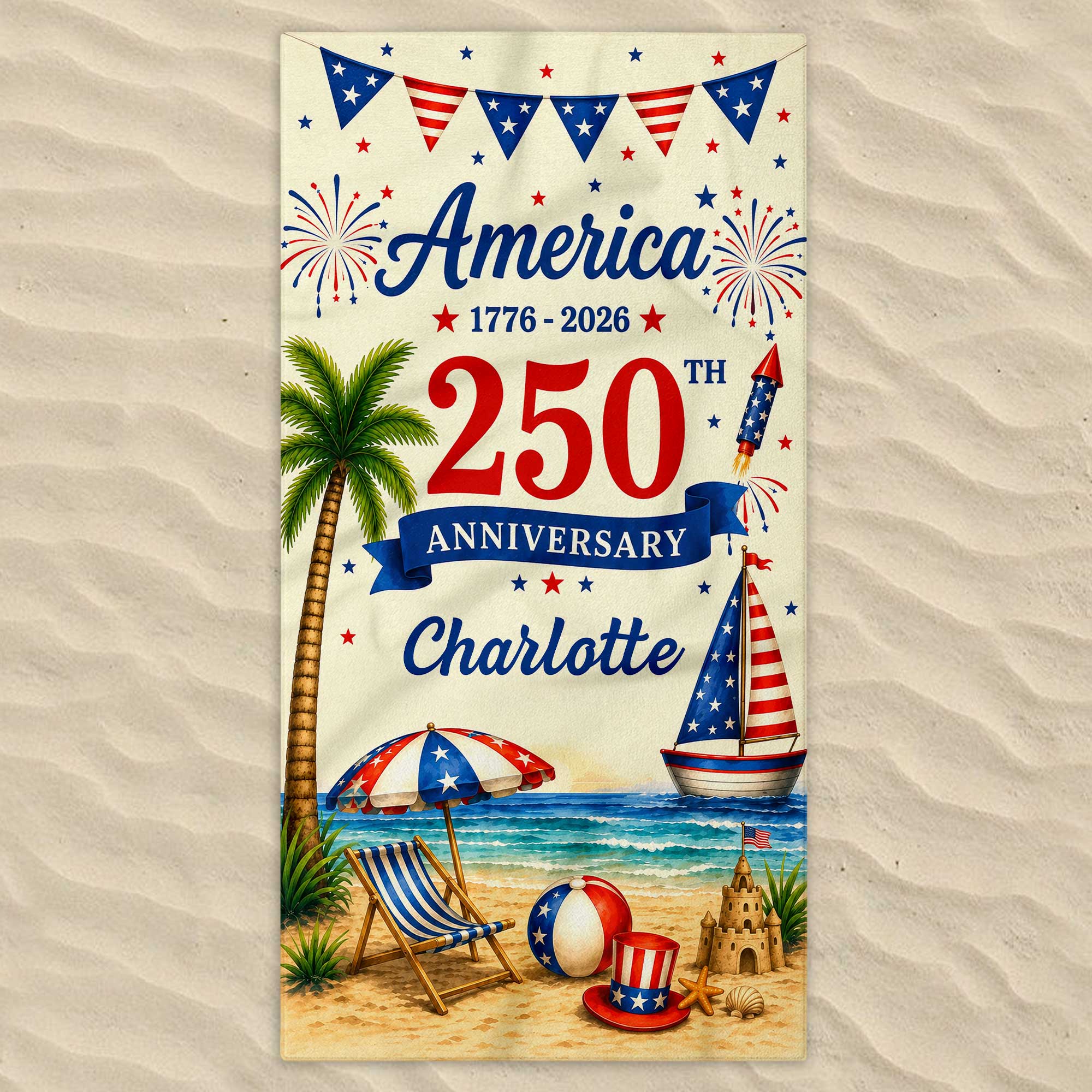 Personalized Beach Towel Custom Name Patriotic 4th of July Gift Beach Towels GradoCreations