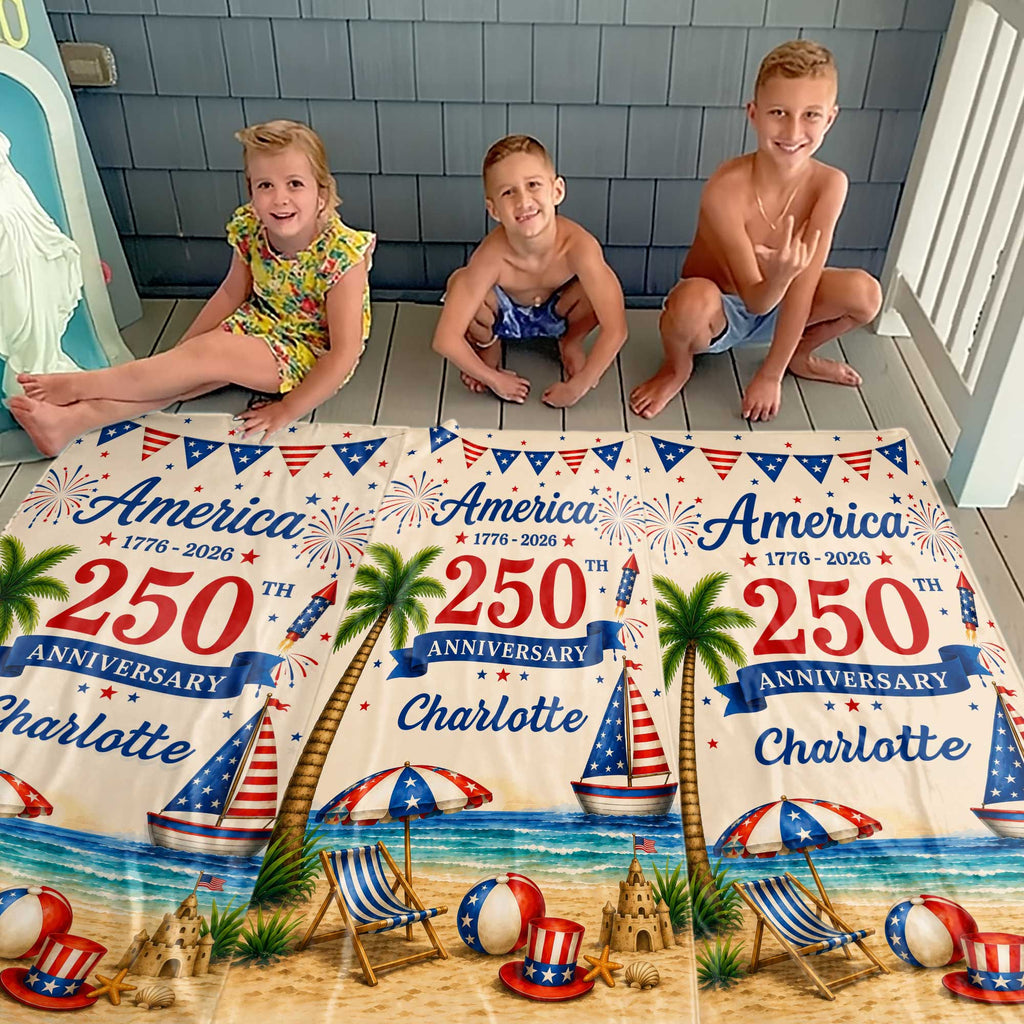 Personalized Beach Towel Custom Name Patriotic 4th of July Gift Beach Towels GradoCreations