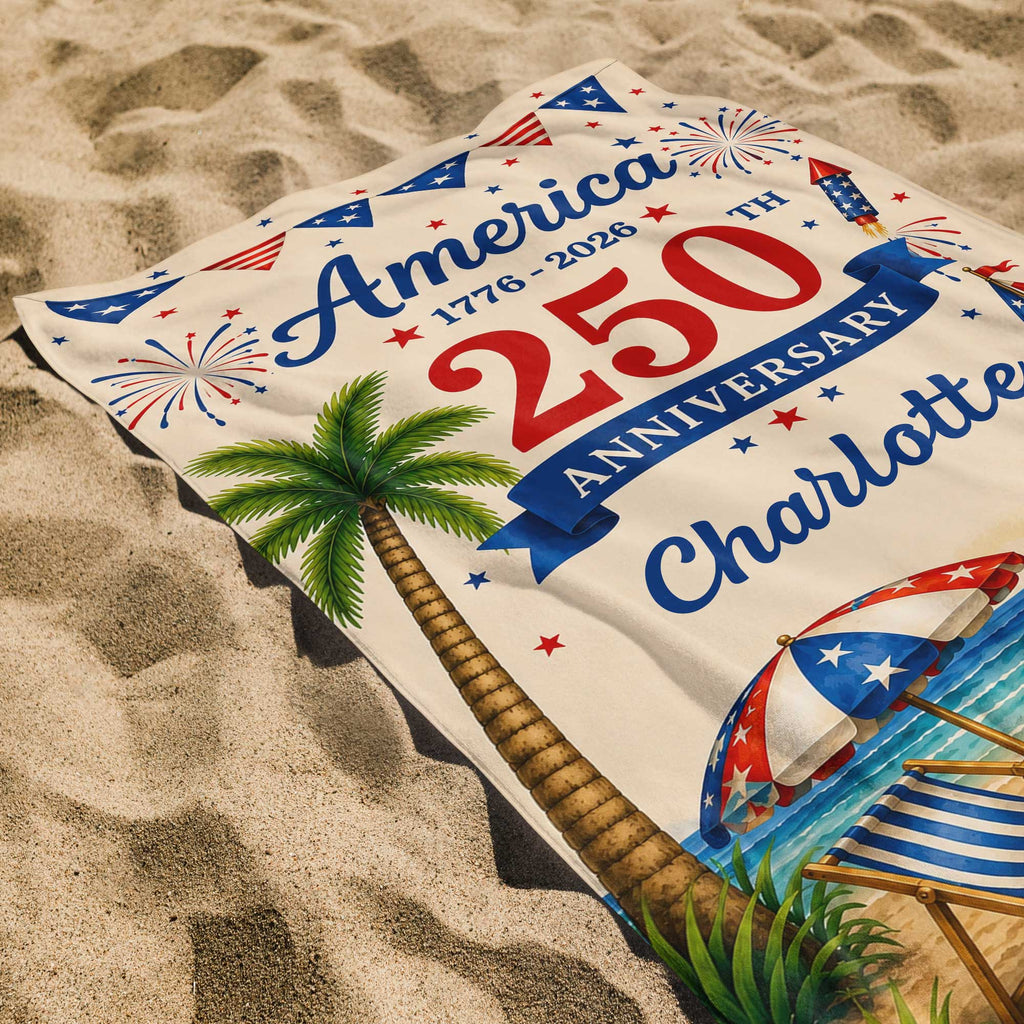 Personalized Beach Towel Custom Name Patriotic 4th of July Gift Beach Towels GradoCreations