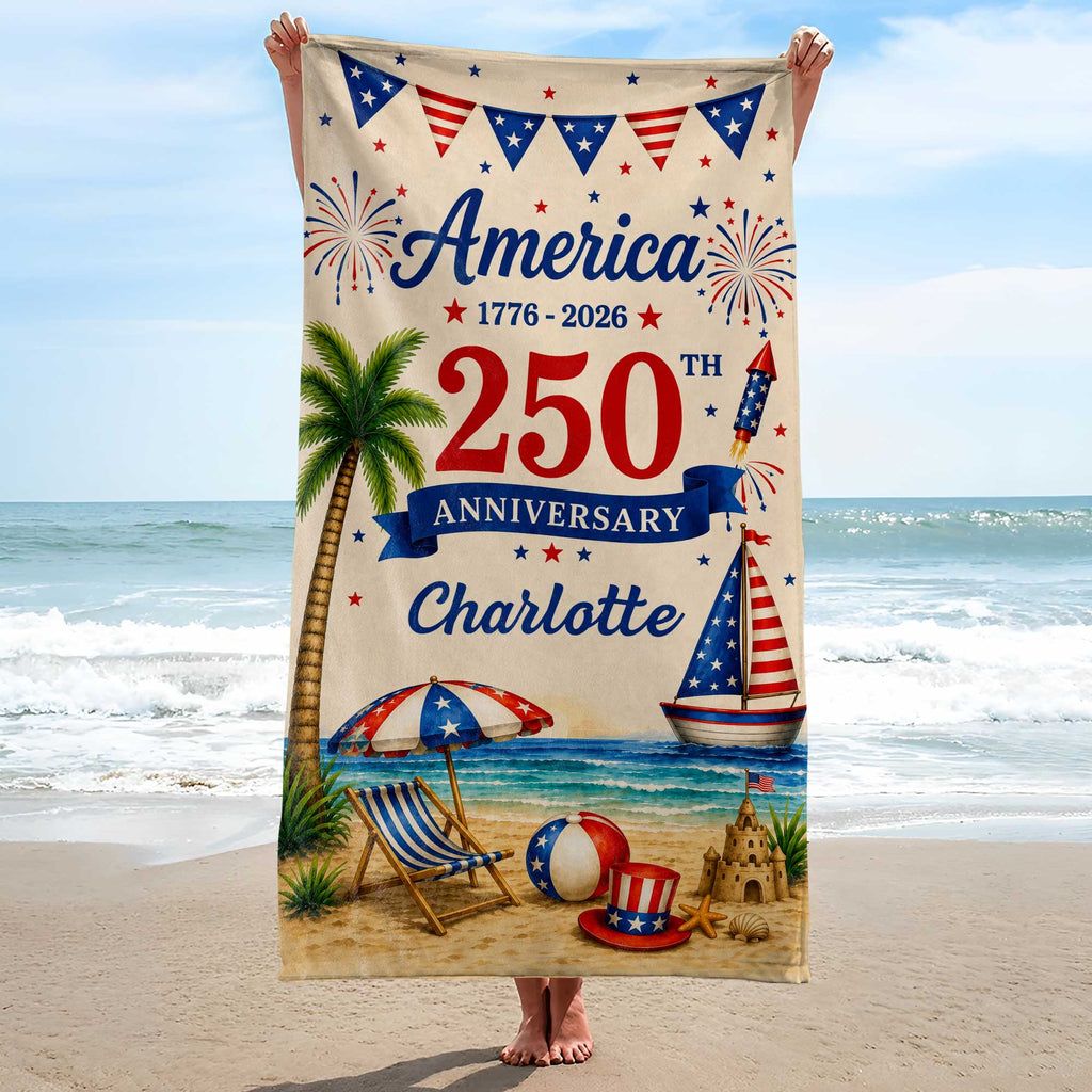 Personalized Beach Towel Custom Name Patriotic 4th of July Gift Beach Towels GradoCreations