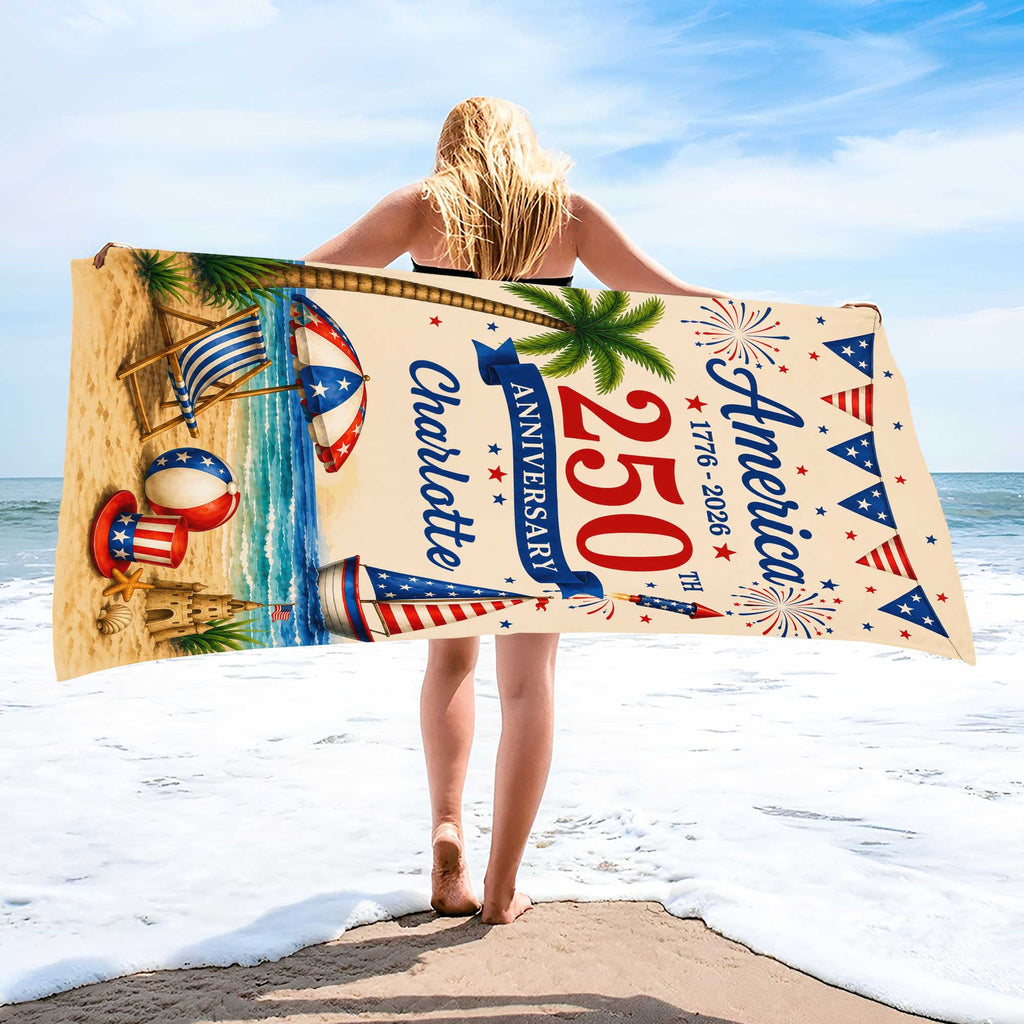 Personalized Beach Towel Custom Name Patriotic 4th of July Gift Beach Towels GradoCreations