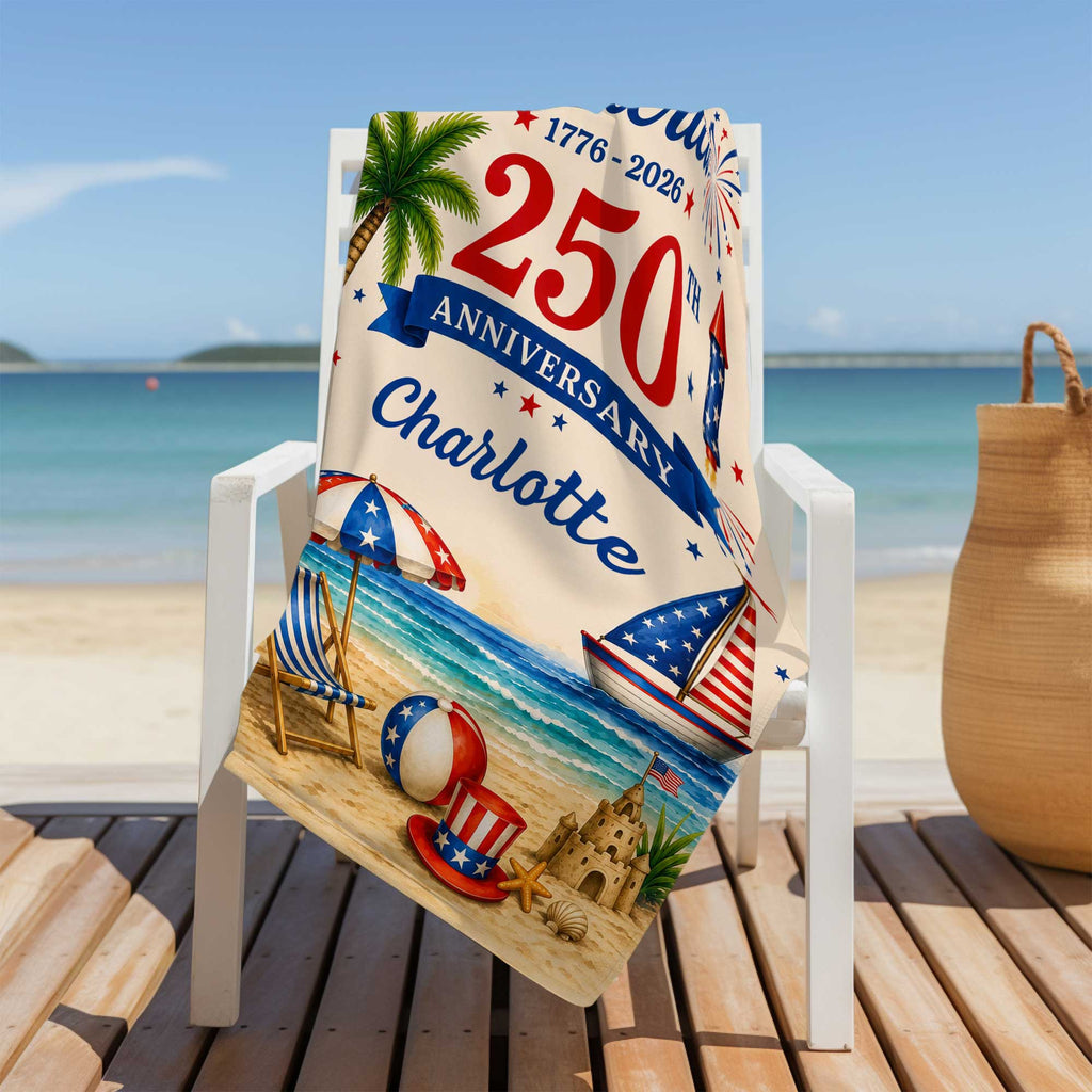 Personalized Beach Towel Custom Name Patriotic 4th of July Gift Beach Towels GradoCreations